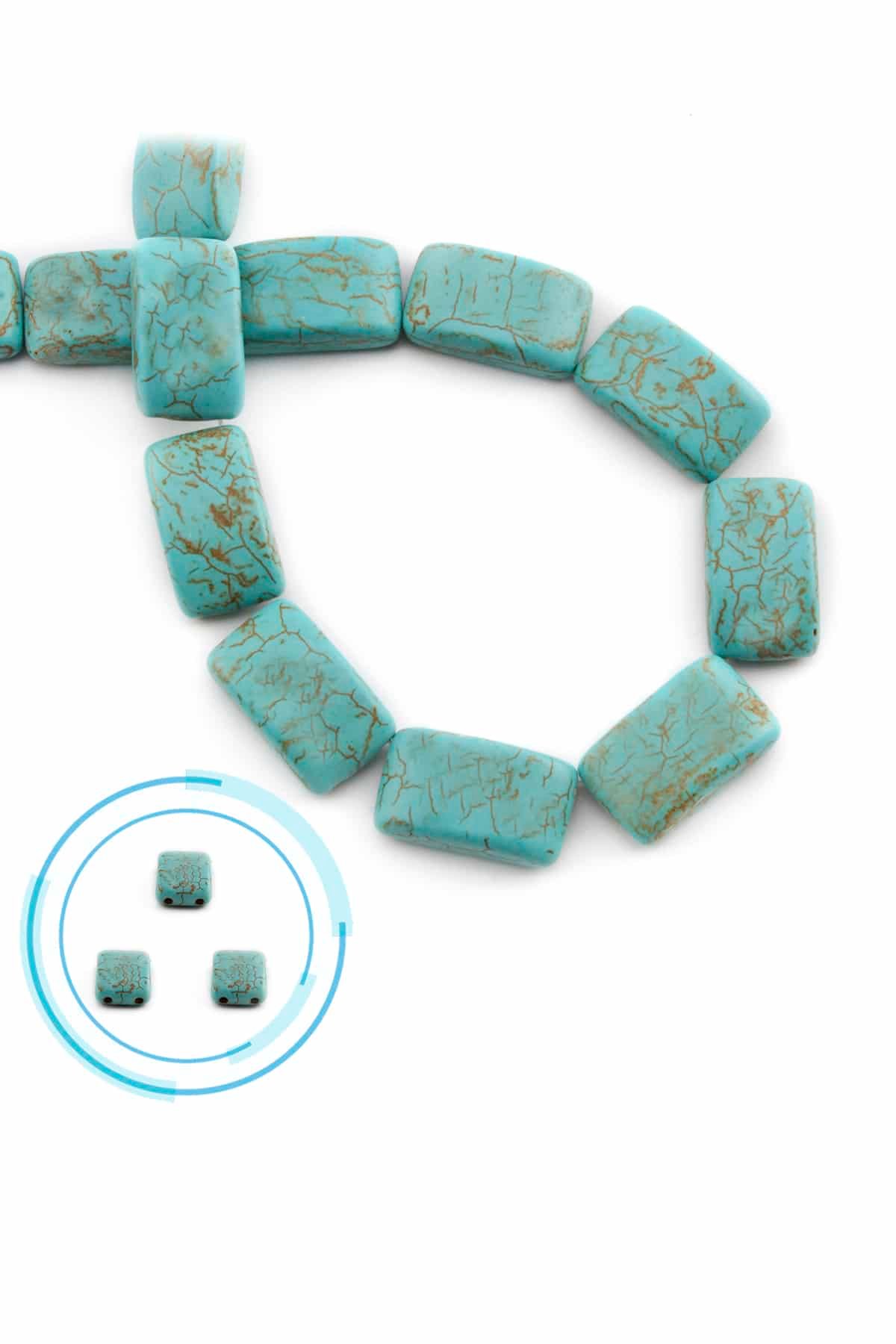 Turquoise Squeezing Natural Stone Blue Square Double Hole Cut 12x21mm String Of Beads