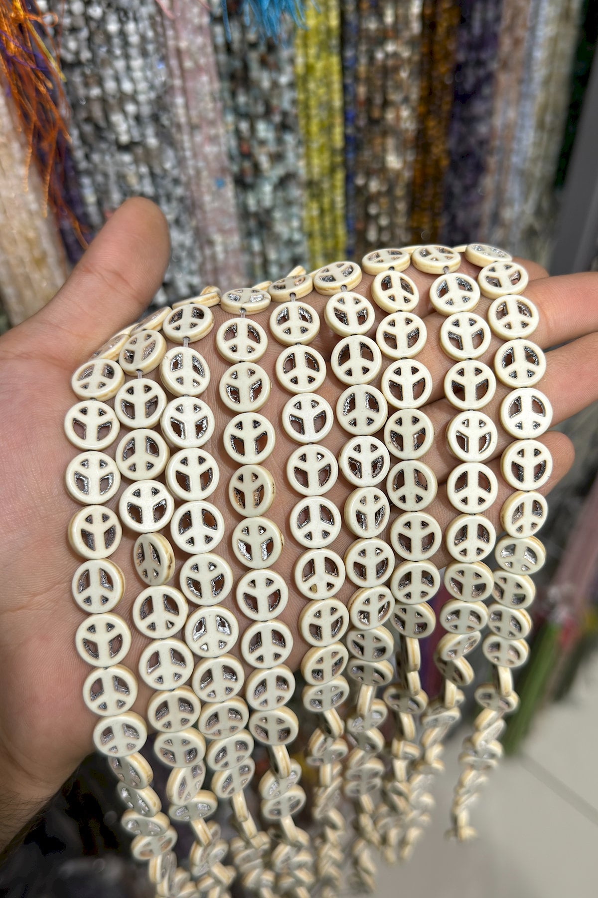 Turkuaz Taşı Barış Kesim Parlak Beyaz 12x3mm Doğal Taş Dizi [B+]