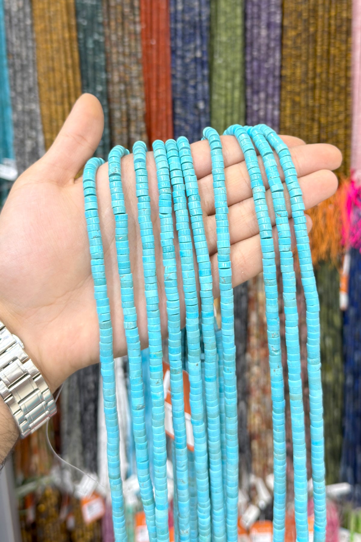 Turquoise Natural Stone Shiny Dore Cut 6x3mm String Of Beads