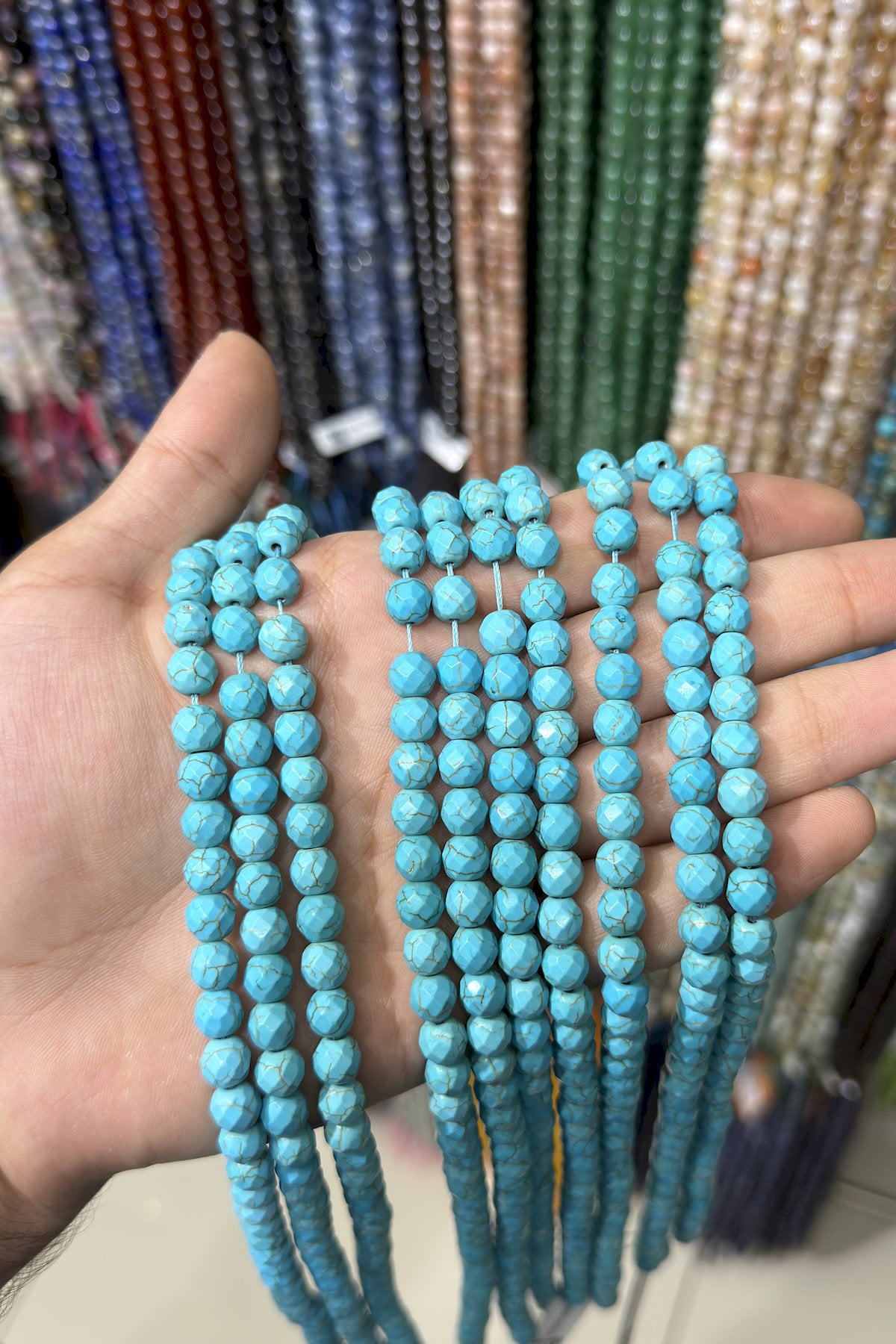 Turkuaz Taşı Faset Kesim Parlak Mavi 8mm Doğal Taş Dizi [B+]
