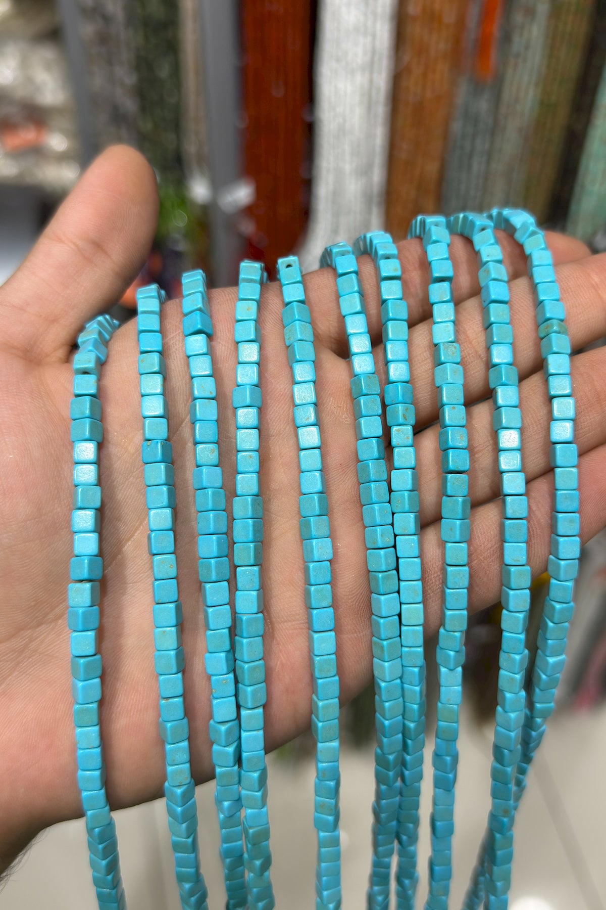 Turquoise Natural Stone Cube Cut 4x4mm String Of Beads
