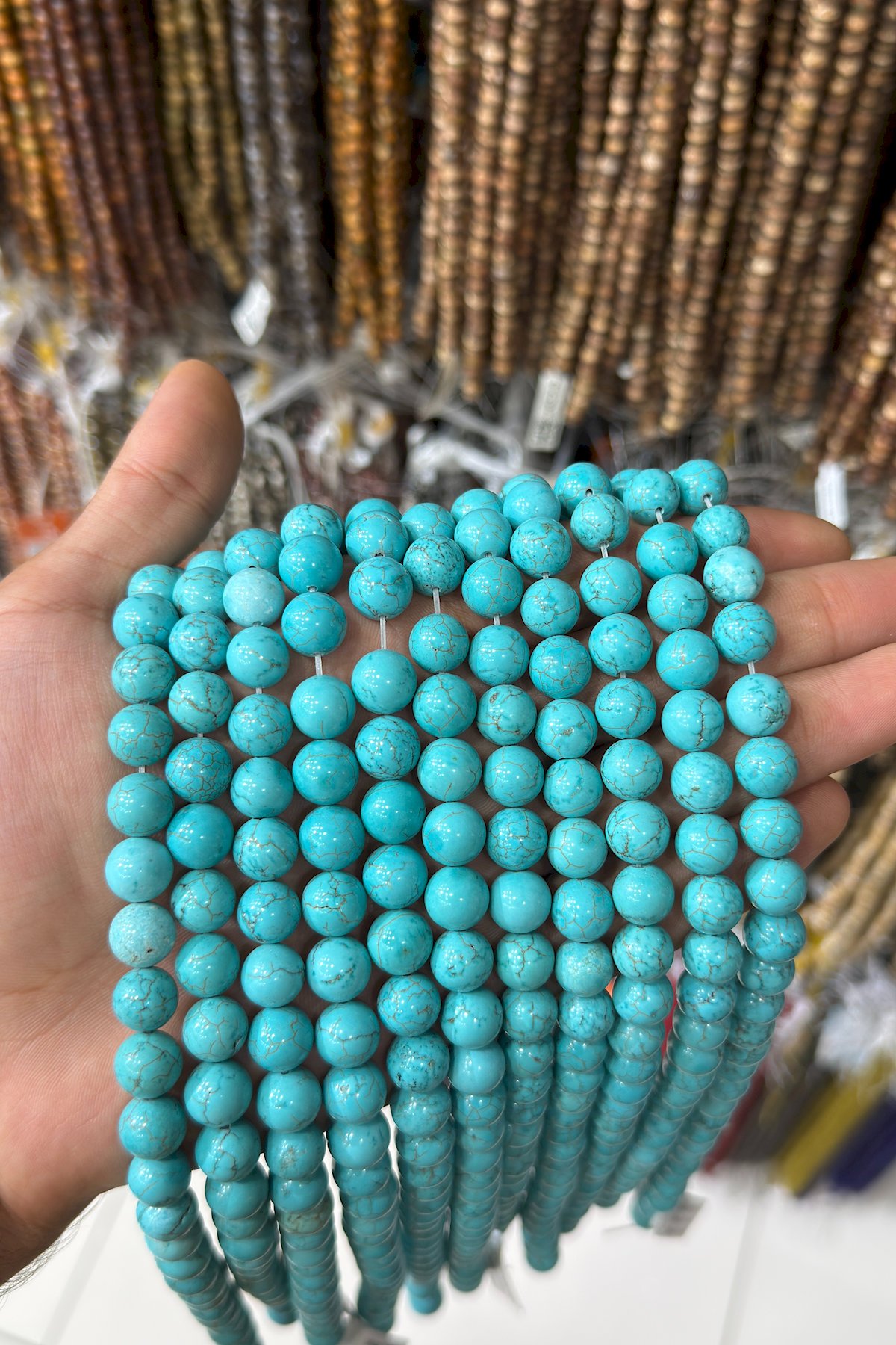 Turkuaz Taşı Küre Kesim Parlak 10mm Doğal Taş Dizi [AA]
