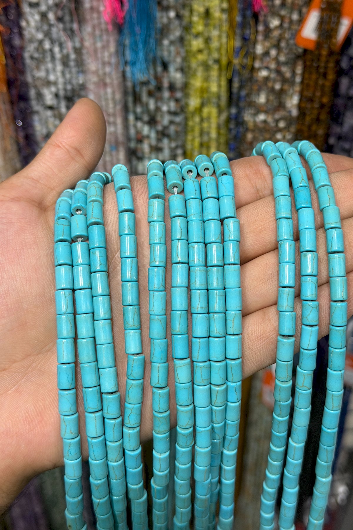 Turquoise Squeezing Natural Stone Blue Cylinder Cut 6x8mm String Of Beads