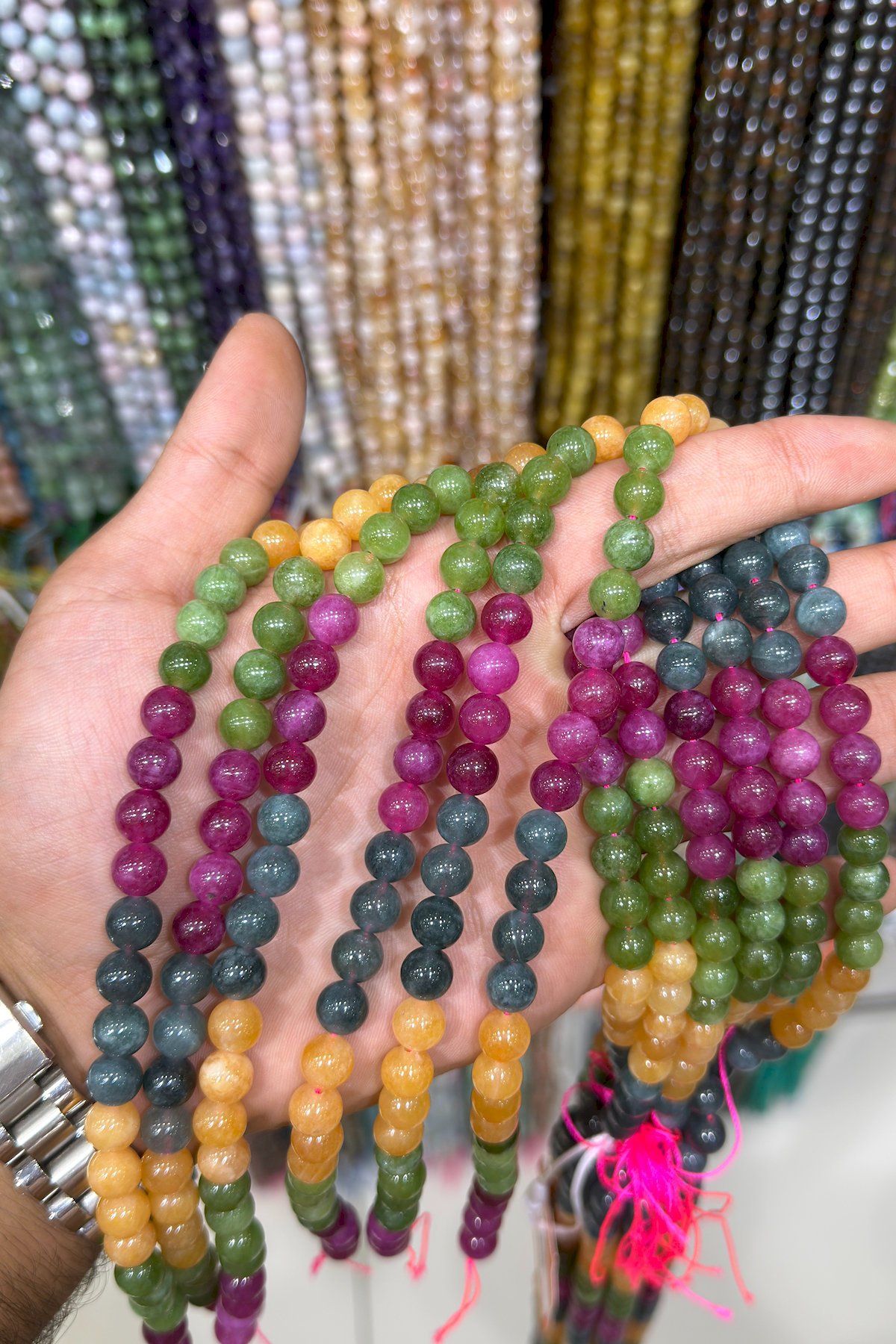 Tourmaline Stone Round-Cut Shiny Mixed 8mm Bead Strand [B]