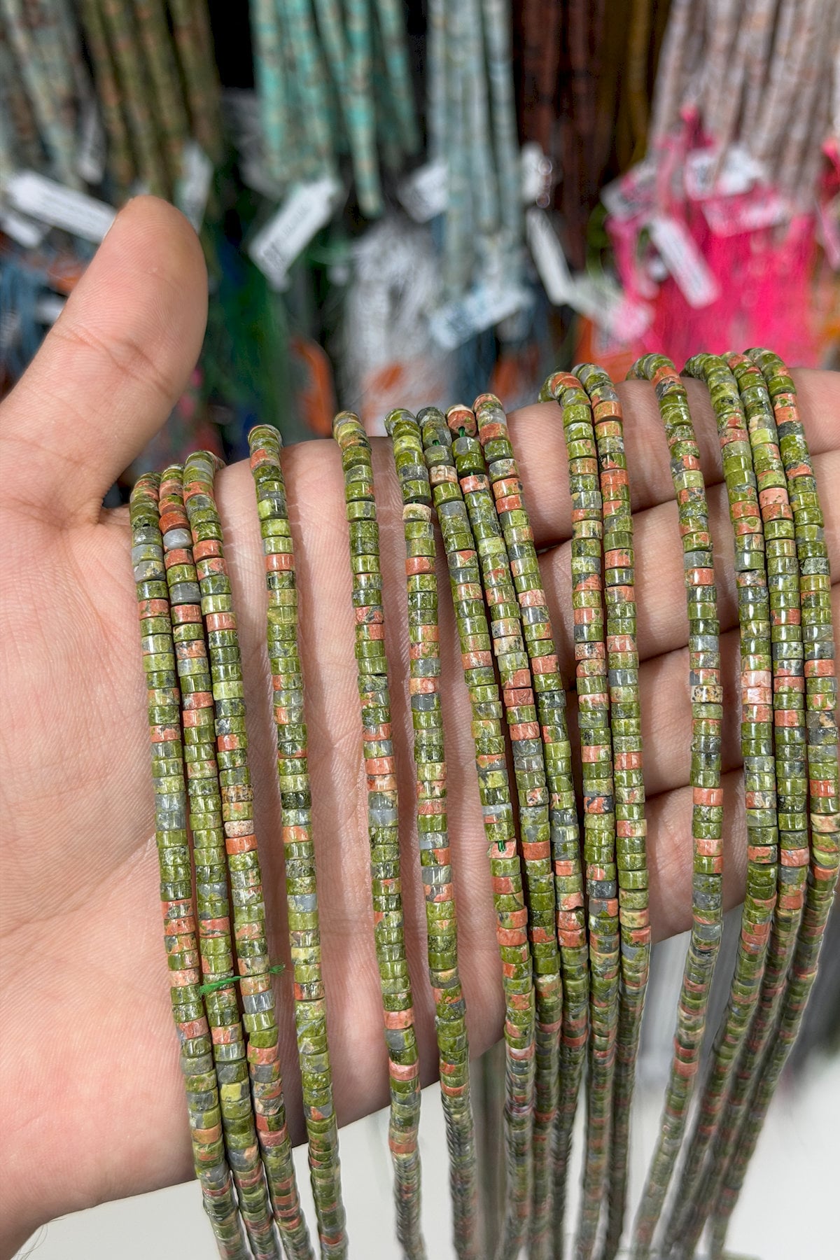 Unakit Natural Stone Shiny Dore Cut 4x2mm String Of Beads