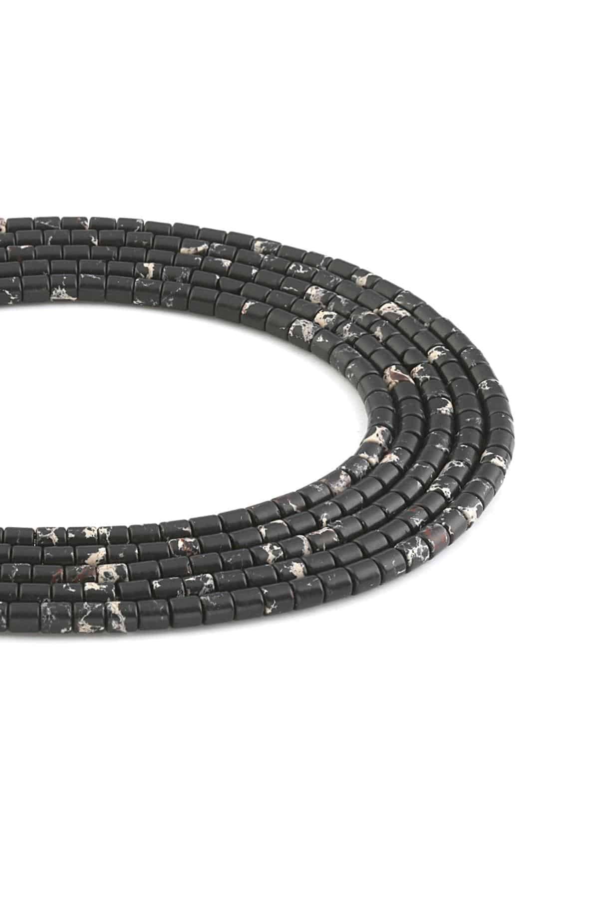 Varisit Black Natural Stone Cylinder Cut 4x4mm String Of Beads
