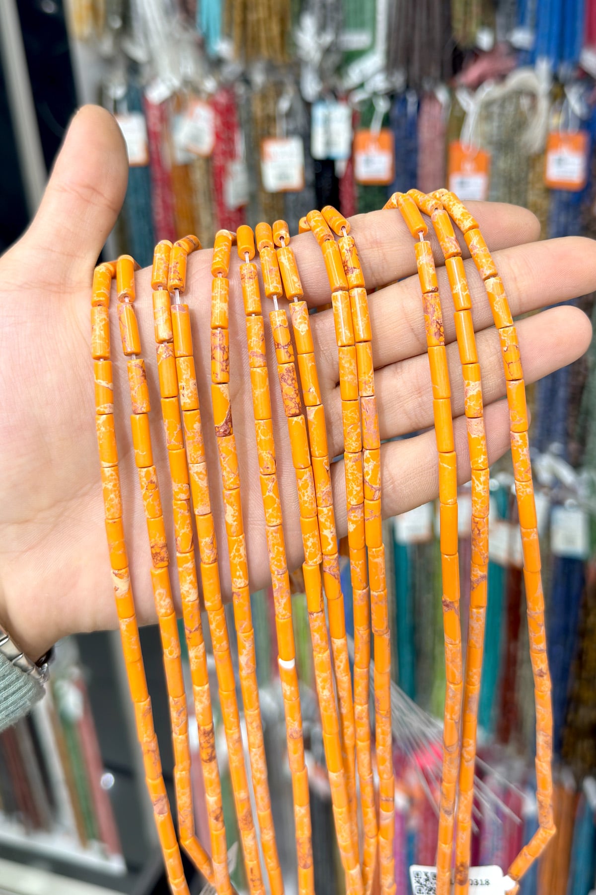 Varisit Natural Stone Shiny Orange Cylinder Cut 4x13mm String Of Beads