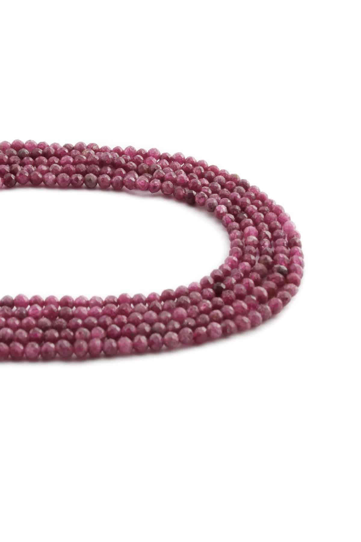 Ruby Natural Stone Shiny Globe Globe Crystal Cut 3mm String Of Beads