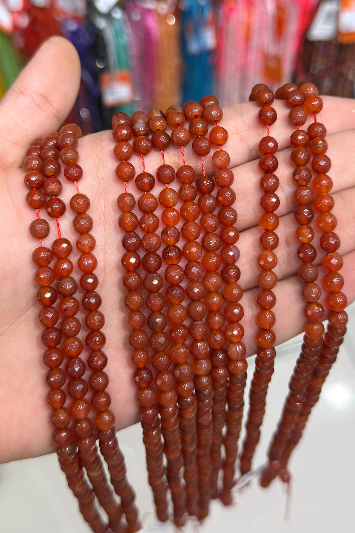 Yemen Agate Natural Stone Shiny Globe Facet Cut 6mm String Of Beads