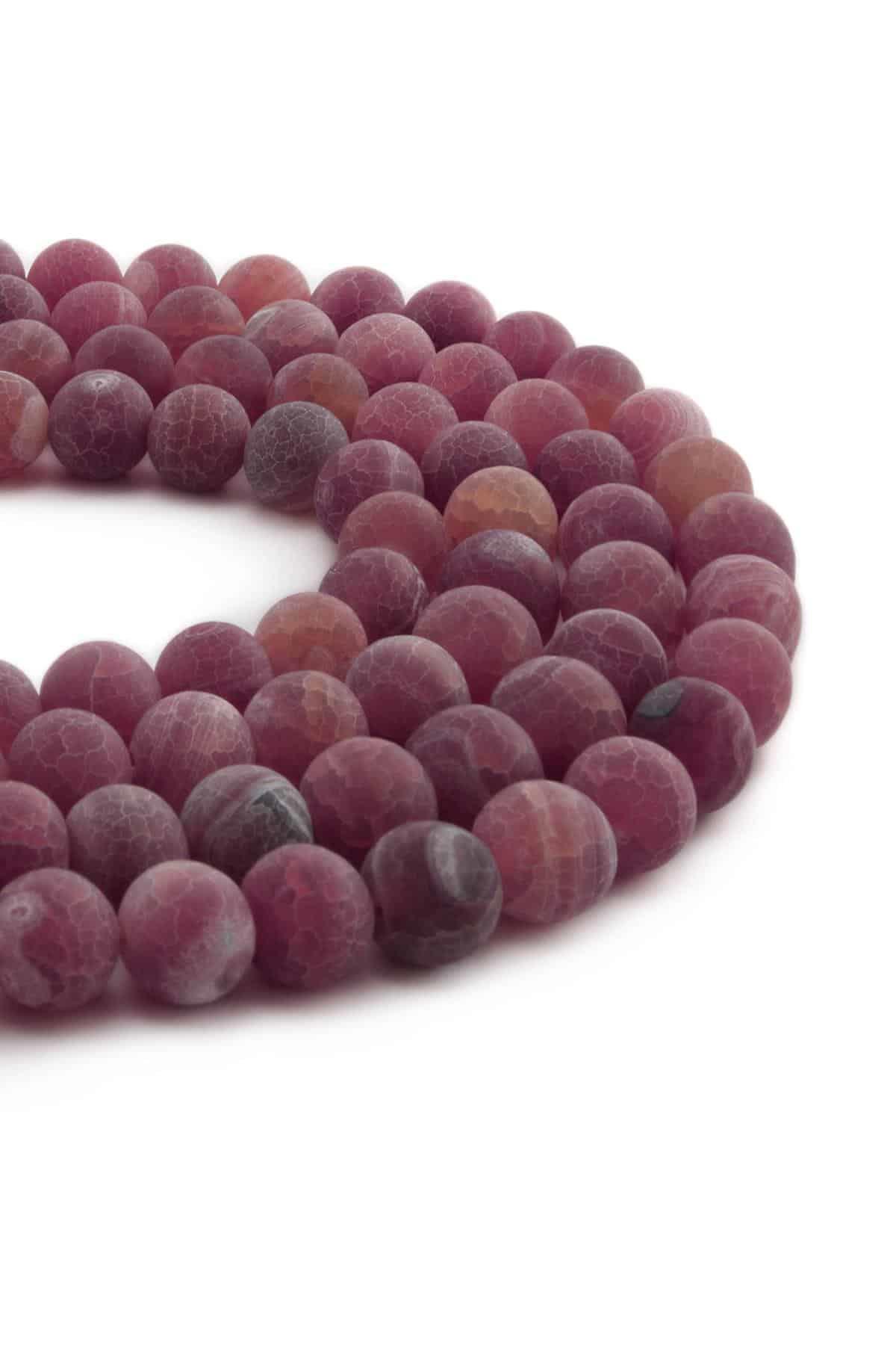Cancer Agate Natural Stone Matte Red Globe Cut 10mm String Of Beads
