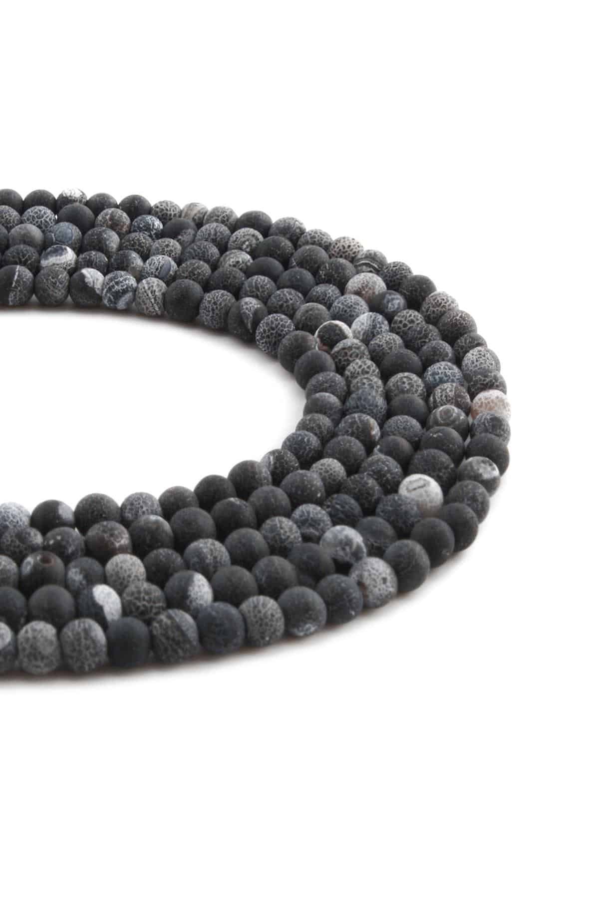 Cancer Agate Natural Stone Matte Black Globe Cut 4mm String Of Beads