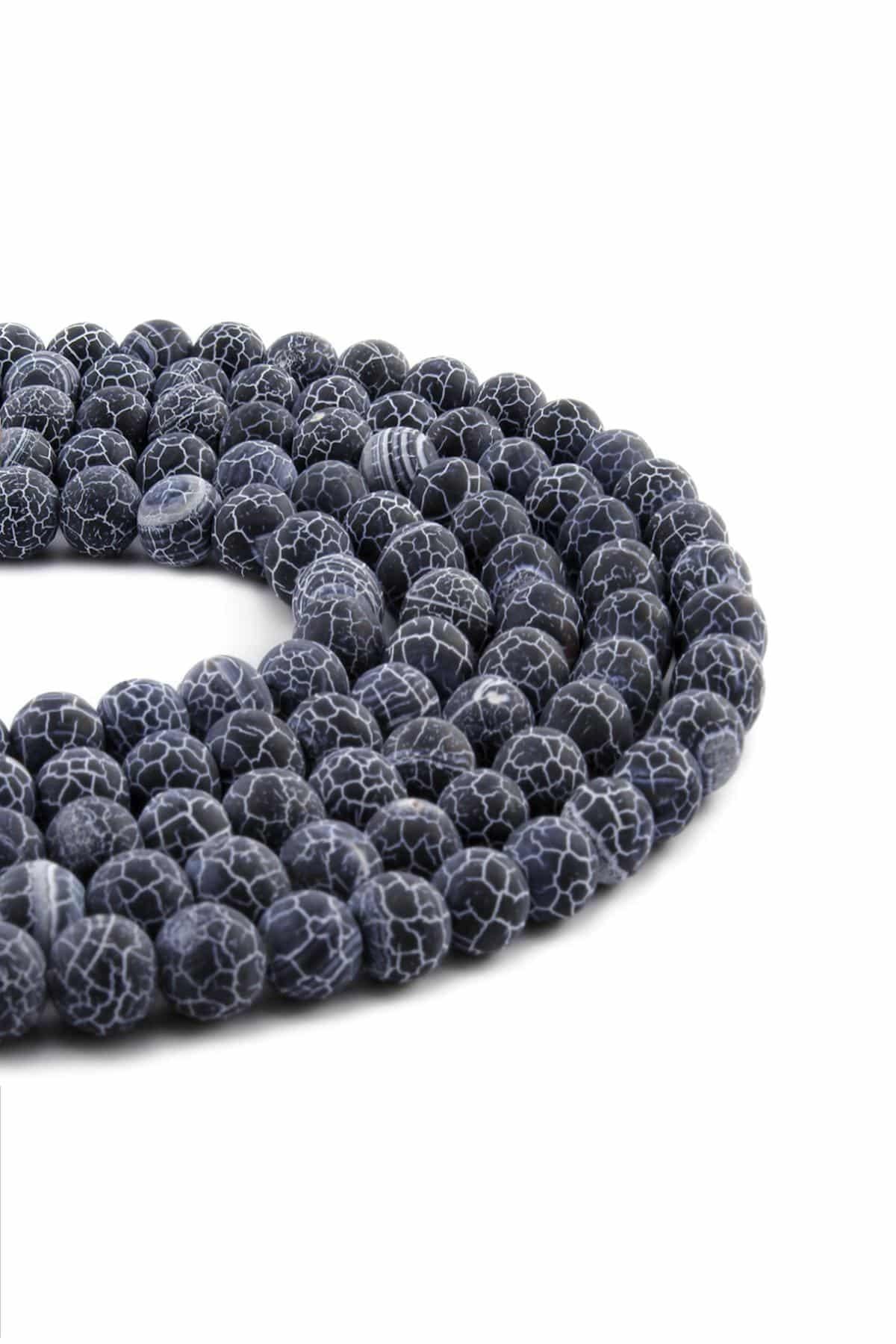 Cancer Agate Natural Stone Matte Black Globe Cut 8mm String Of Beads [AA]