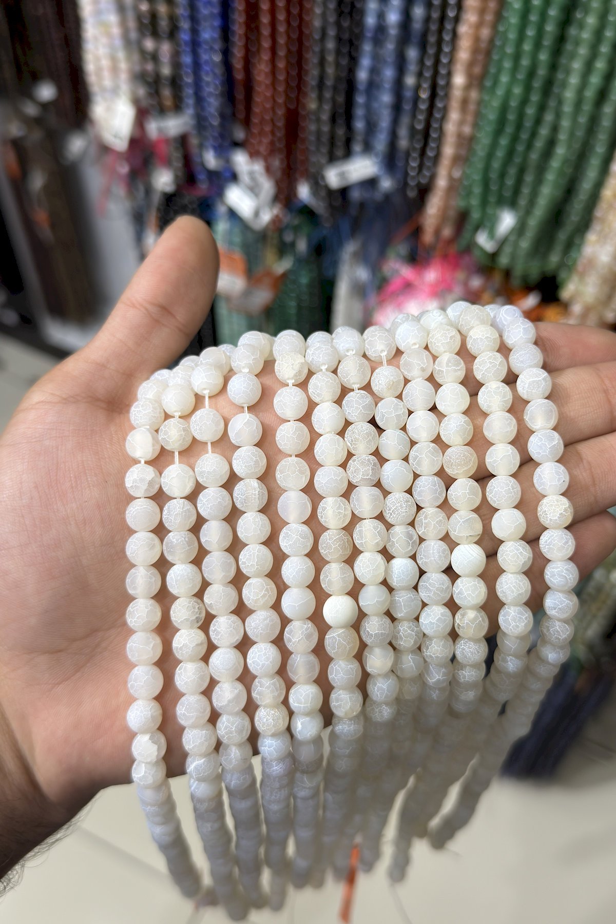 Cancer Agate Natural Stone Matte White Globe Cut 8mm String Of Beads