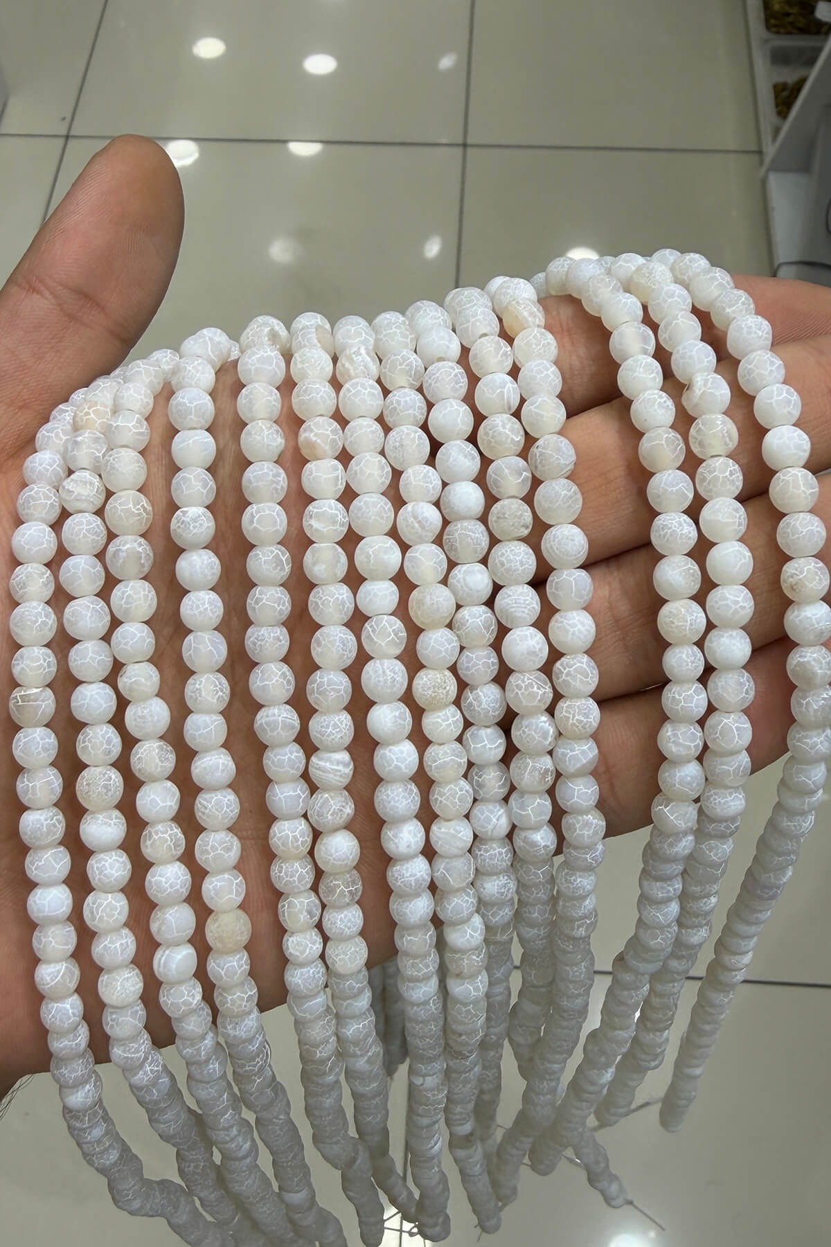 Cancer Agate Natural Stone Matte White Globe Cut 6mm String Of Beads