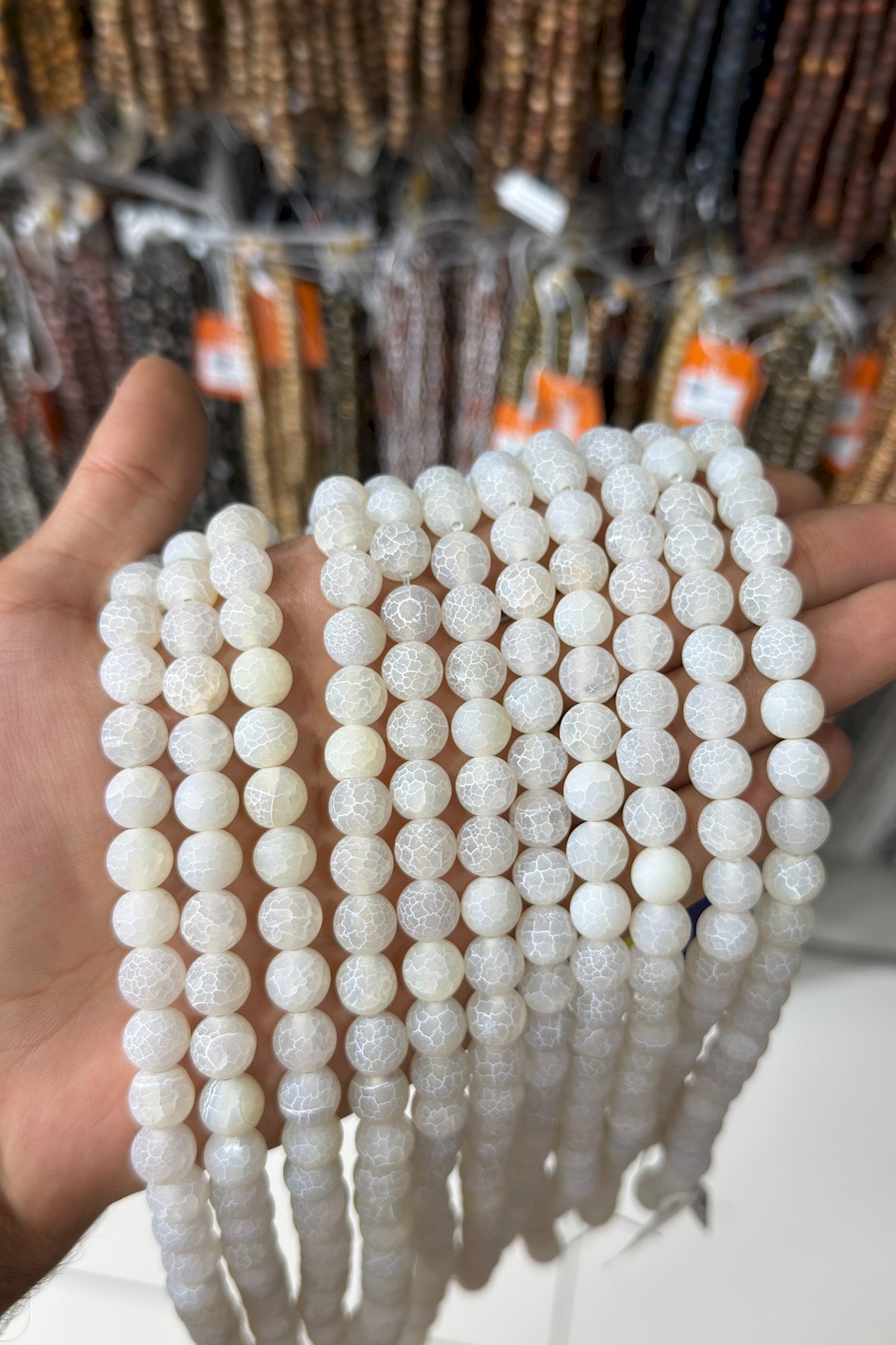 Cancer Agate Natural Stone Matte White Globe Cut 10mm String Of Beads
