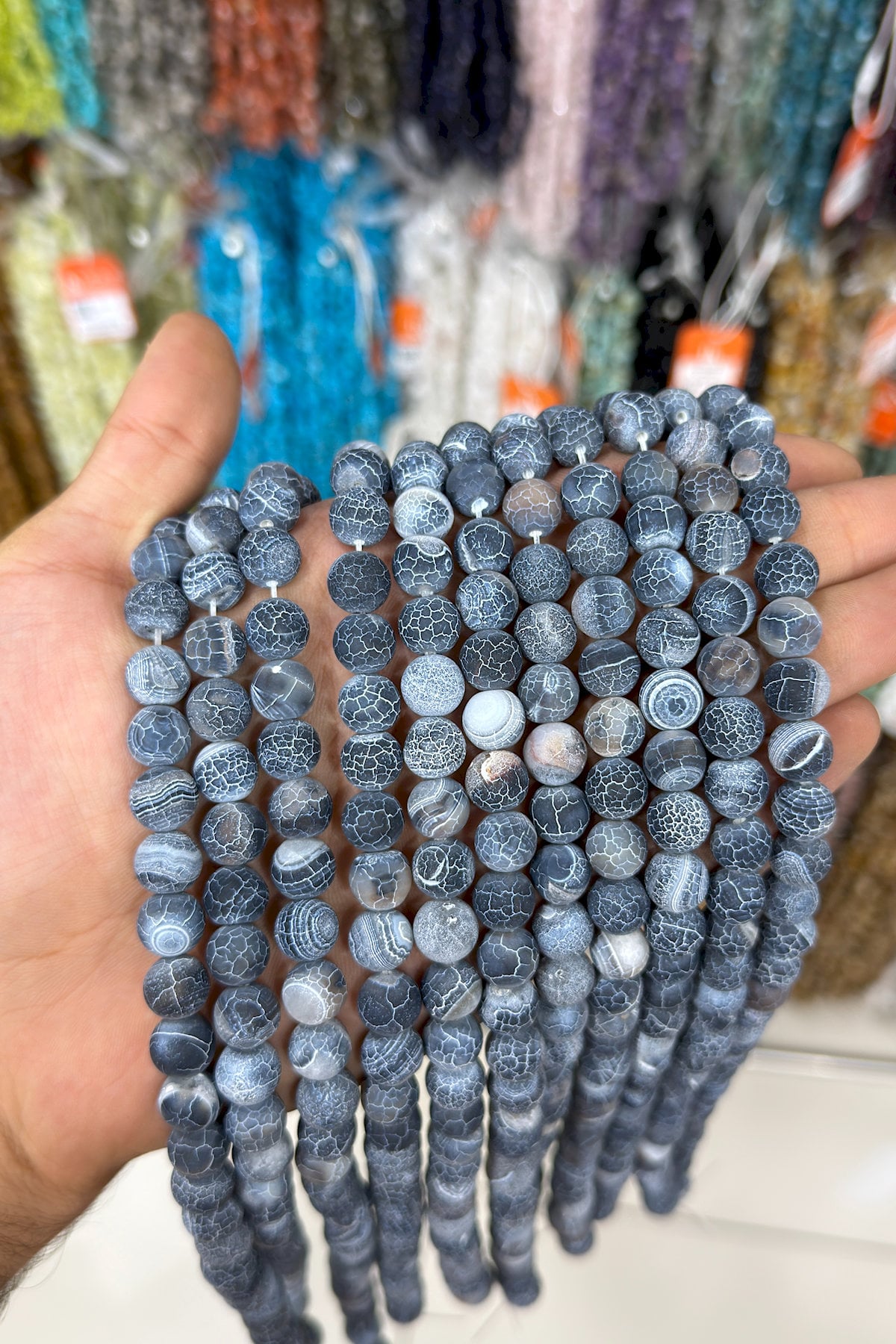 Cancer Agate Natural Stone Matte Black Globe Cut 10mm String Of Beads