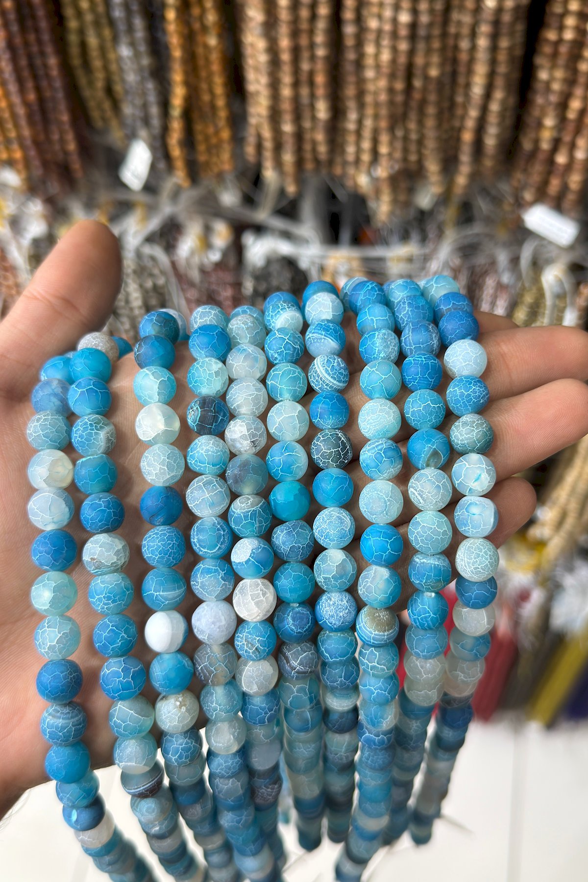 Cancer Agate Natural Stone Blue Globe Cut 10mm String Of Beads