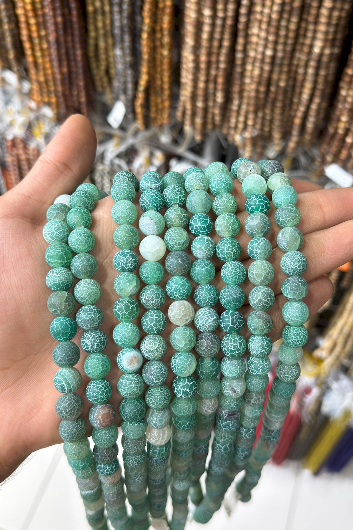 Cancer Agate Natural Stone Green Globe Cut 10mm String Of Beads