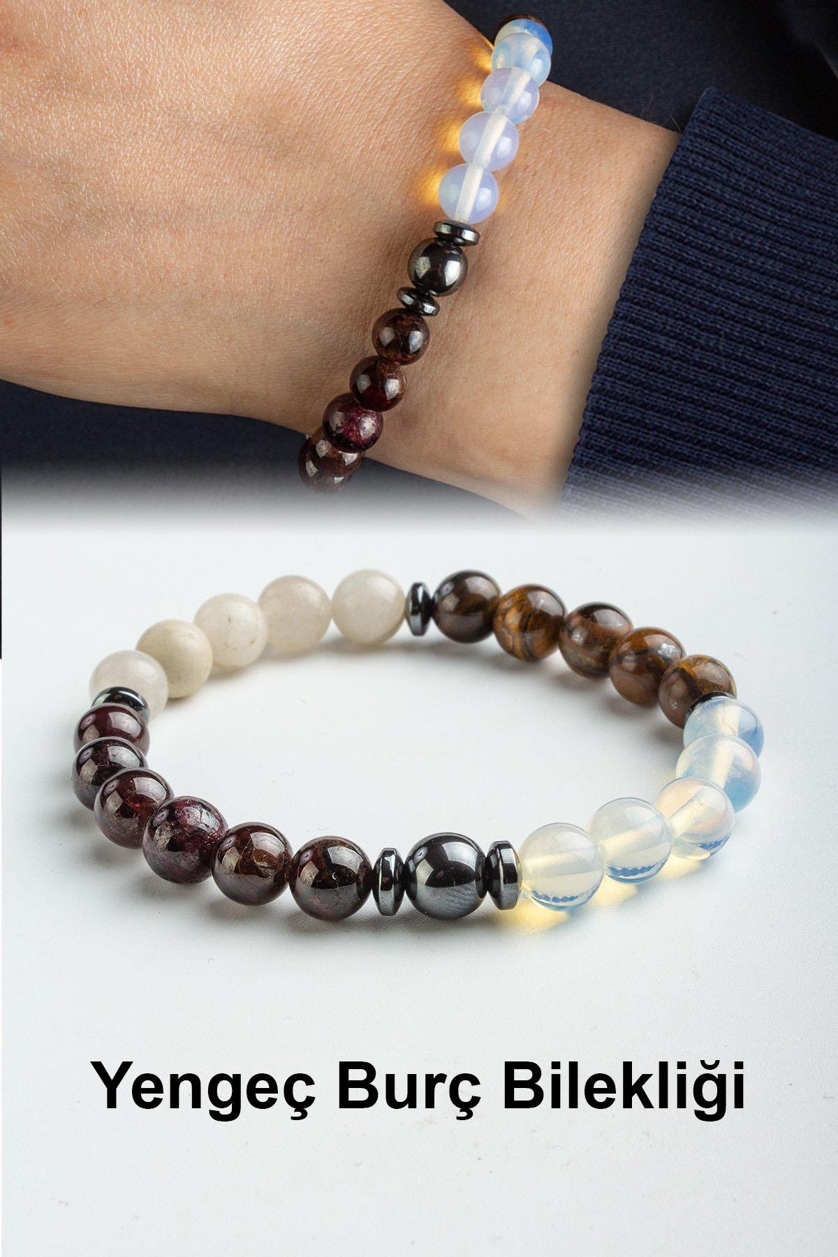 Yengeç Burç Bilekliği Opal-Aytaşı-Kaplan Gözü-Garnet Doğal Taş 8mm Bileklik