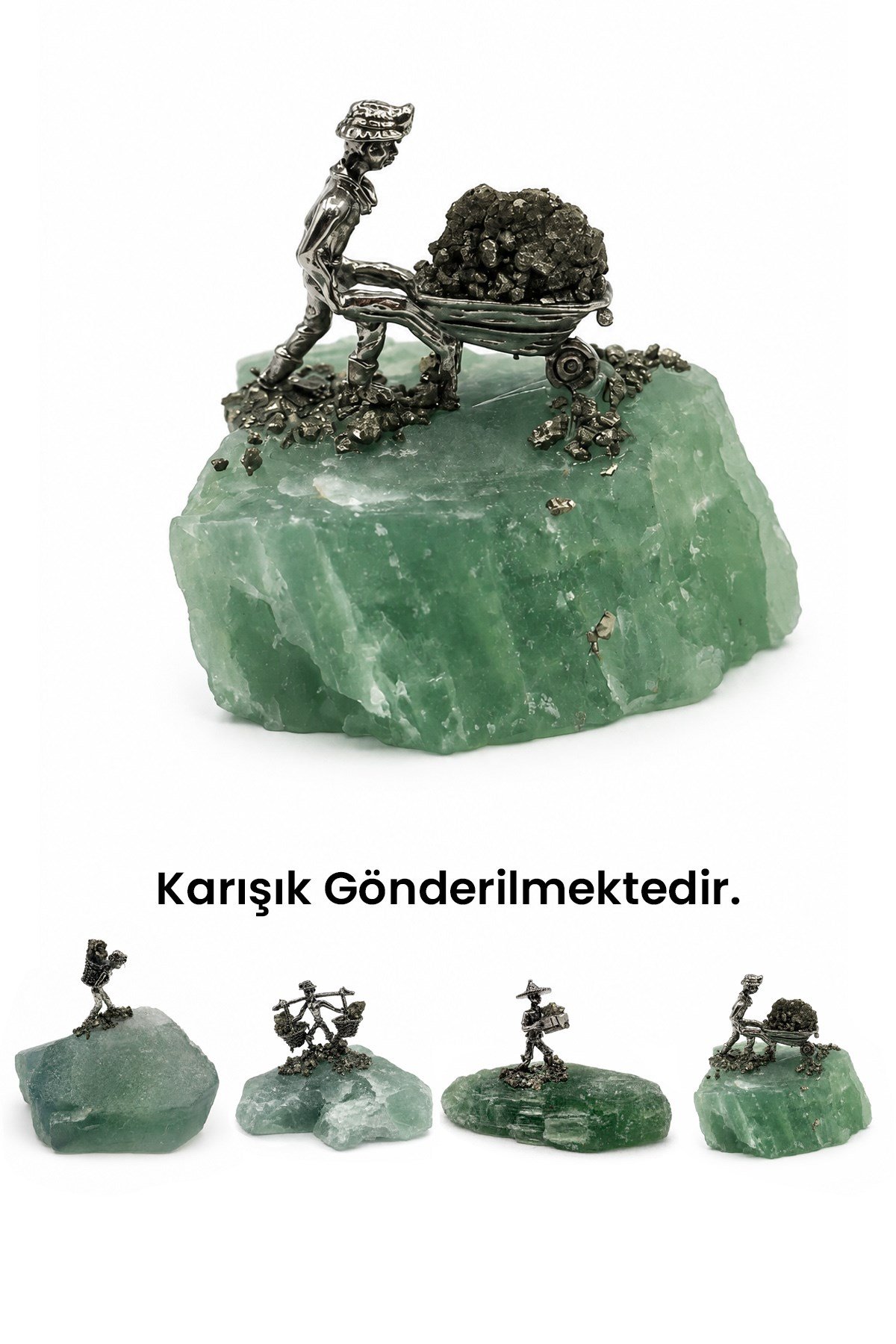 Green Fluorite Stone Pyrite Engraved Raw Chunk