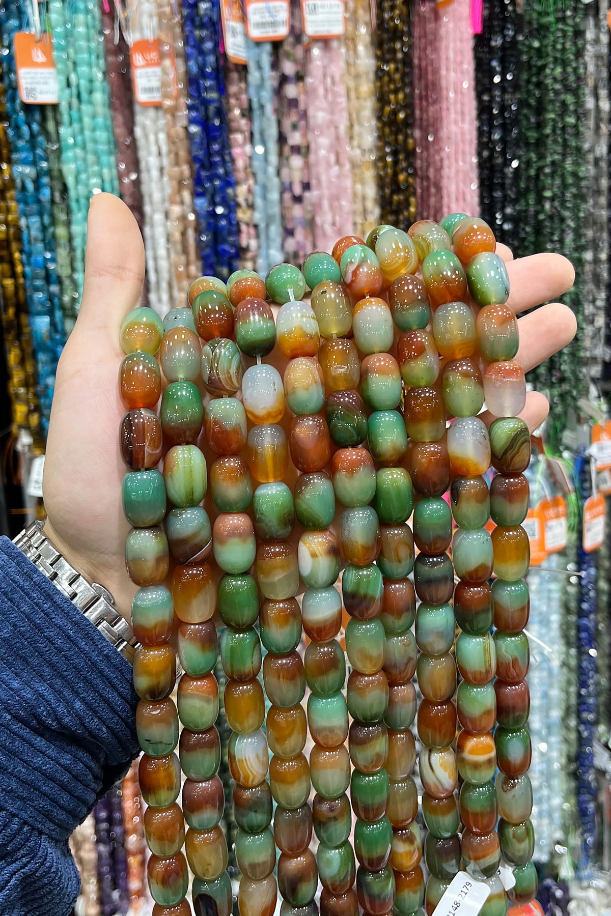 Yeşil Sarı Akik Doğal Taş Silindir Kesim 13x18mm Dizi