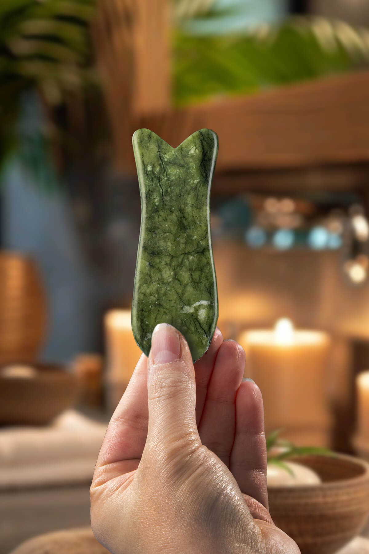 Yeşim Doğal Taş Gua Sha Balık Kesim Yüz Masaj Aleti