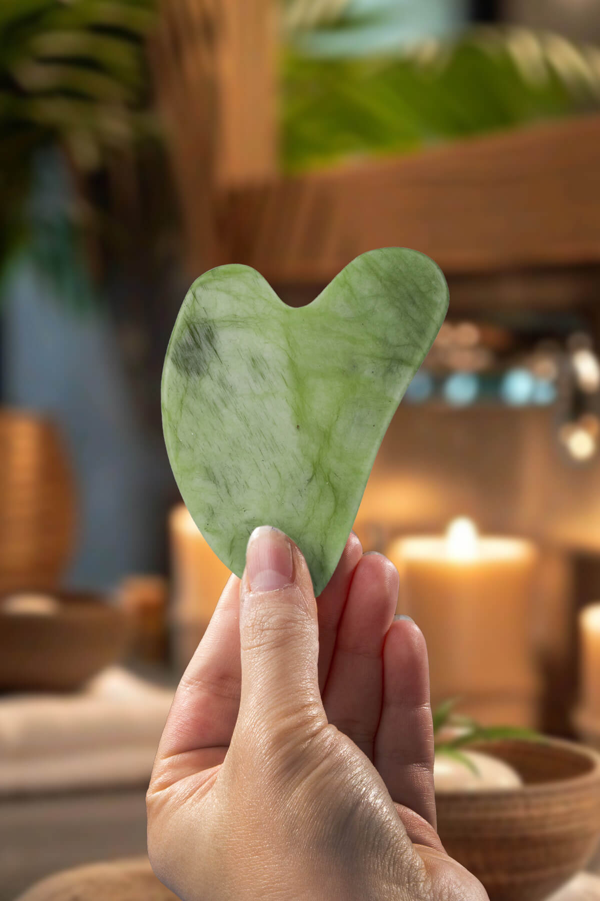 Yeşim Doğal Taş Gua Sha Kalp Kesim Yüz Masaj Taşı