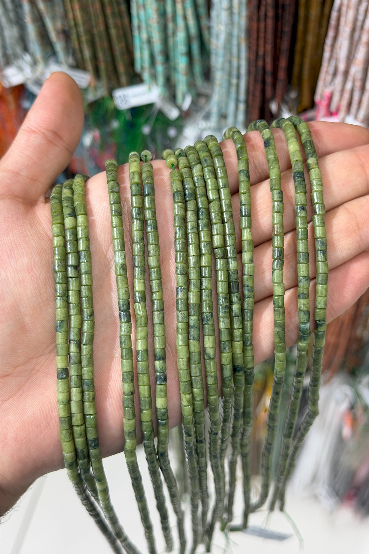 Jade Natural Stone Cylinder Cut 4x4mm String Of Beads