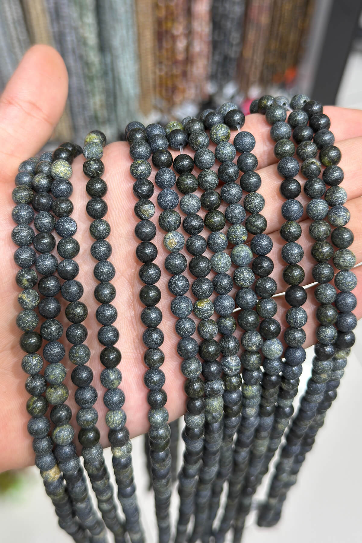 Snake Stone Natural Stone Shiny Globe Cut 6mm String Of Beads