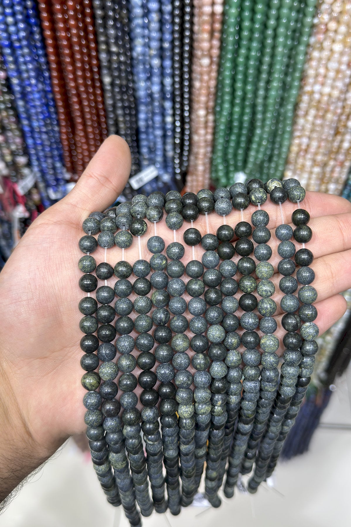 Snake Stone Natural Stone Shiny Globe Cut 8mm String Of Beads
