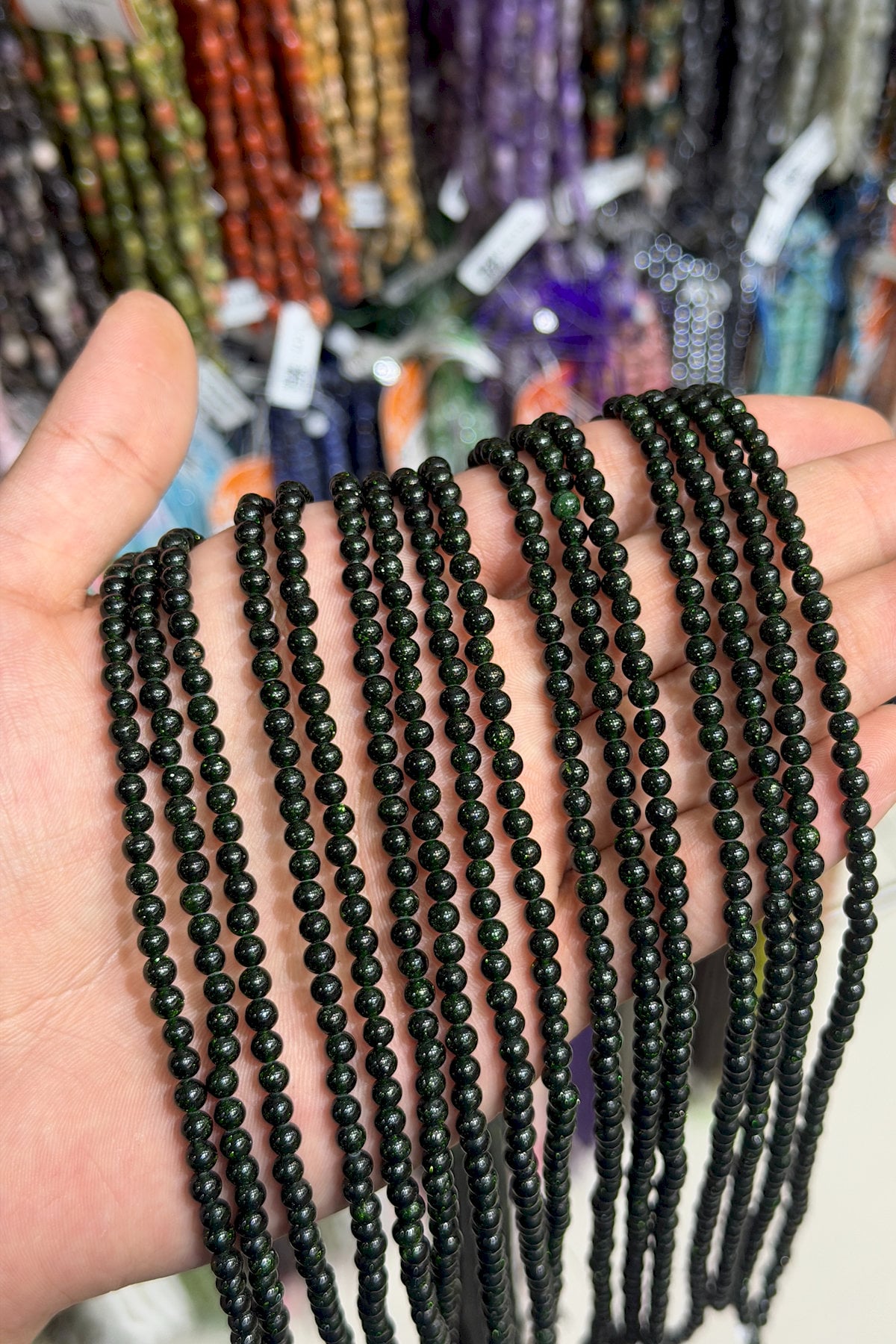 Star Stone Natural Stone Green Globe Cut 4mm String Of Beads