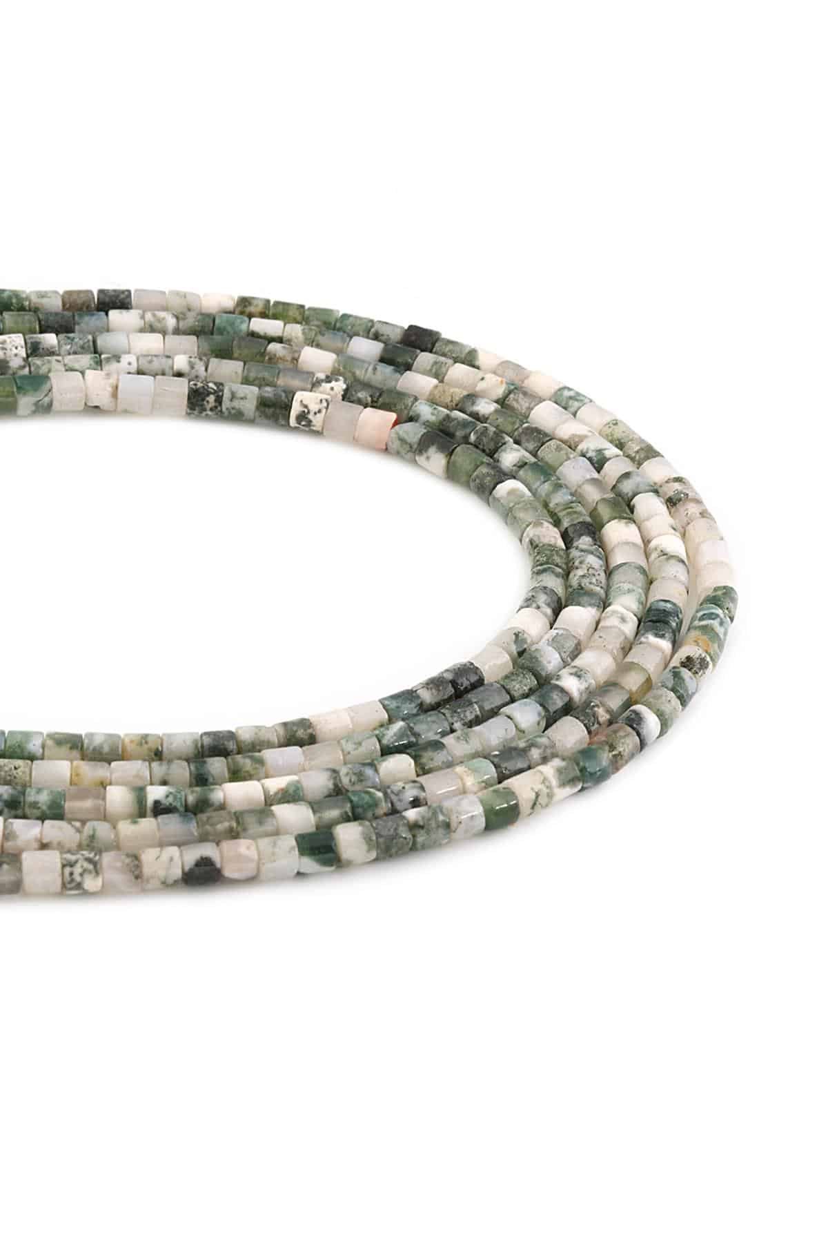 Mossy Agate Natural Stone Cylinder Cut 4x4mm String Of Beads