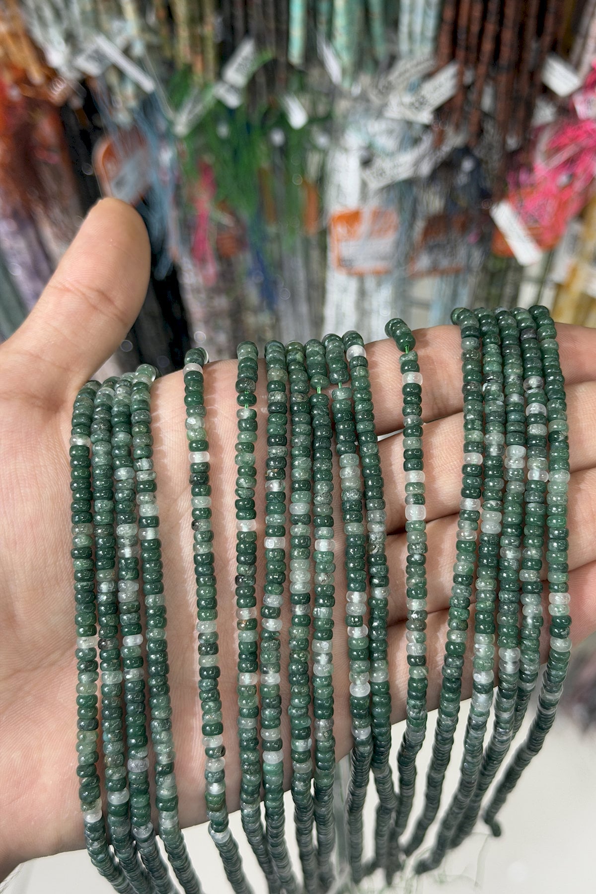 Yosunlu Akik Taşı Rondela Kesim Parlak 2x4mm Doğal Taş Dizi