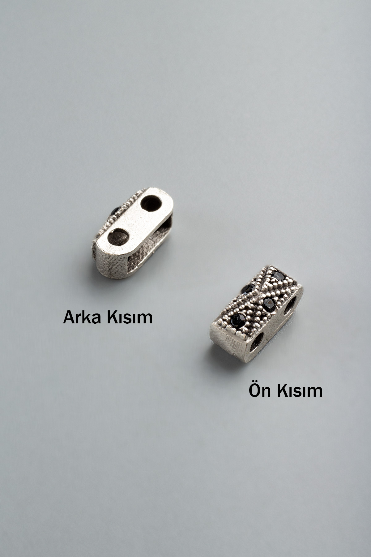 Zirkon Antik Gümüş Dikdörtgen Piramit Çift Delik Aparat 8x3mm