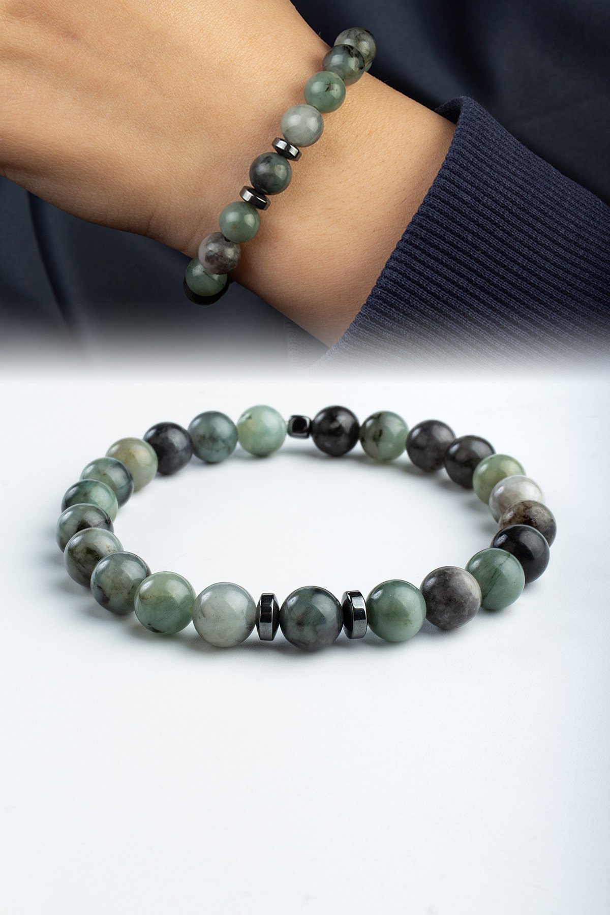 Zümrüt Doğal Taş Küre Kesim 8mm Bileklik