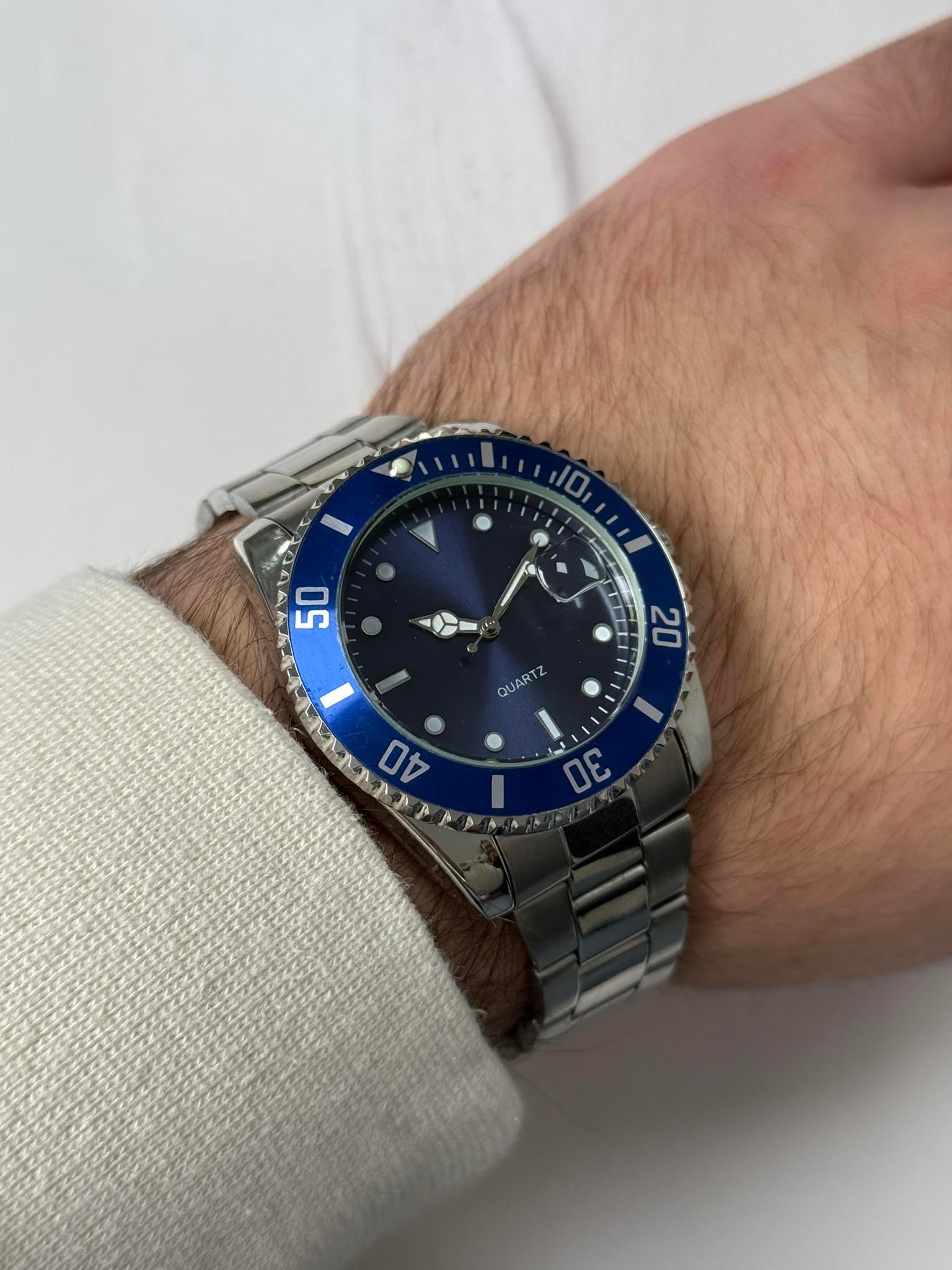 Rolley Orijinal Model Döner Bezel Erkek Kol Saati Gümüş (Lacivert Kadran)