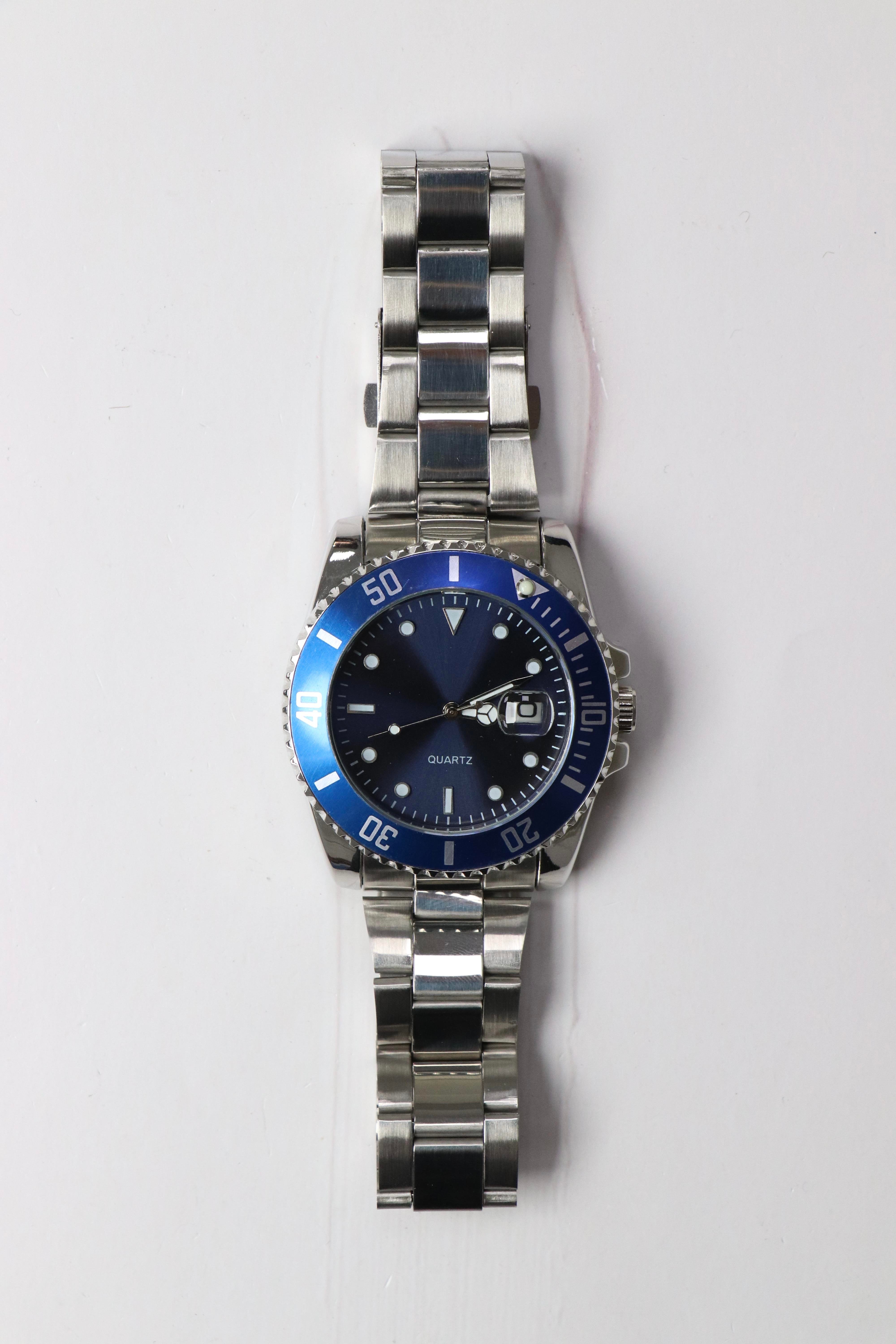 Rolley Orijinal Model Döner Bezel Erkek Kol Saati Gümüş (Lacivert Kadran)