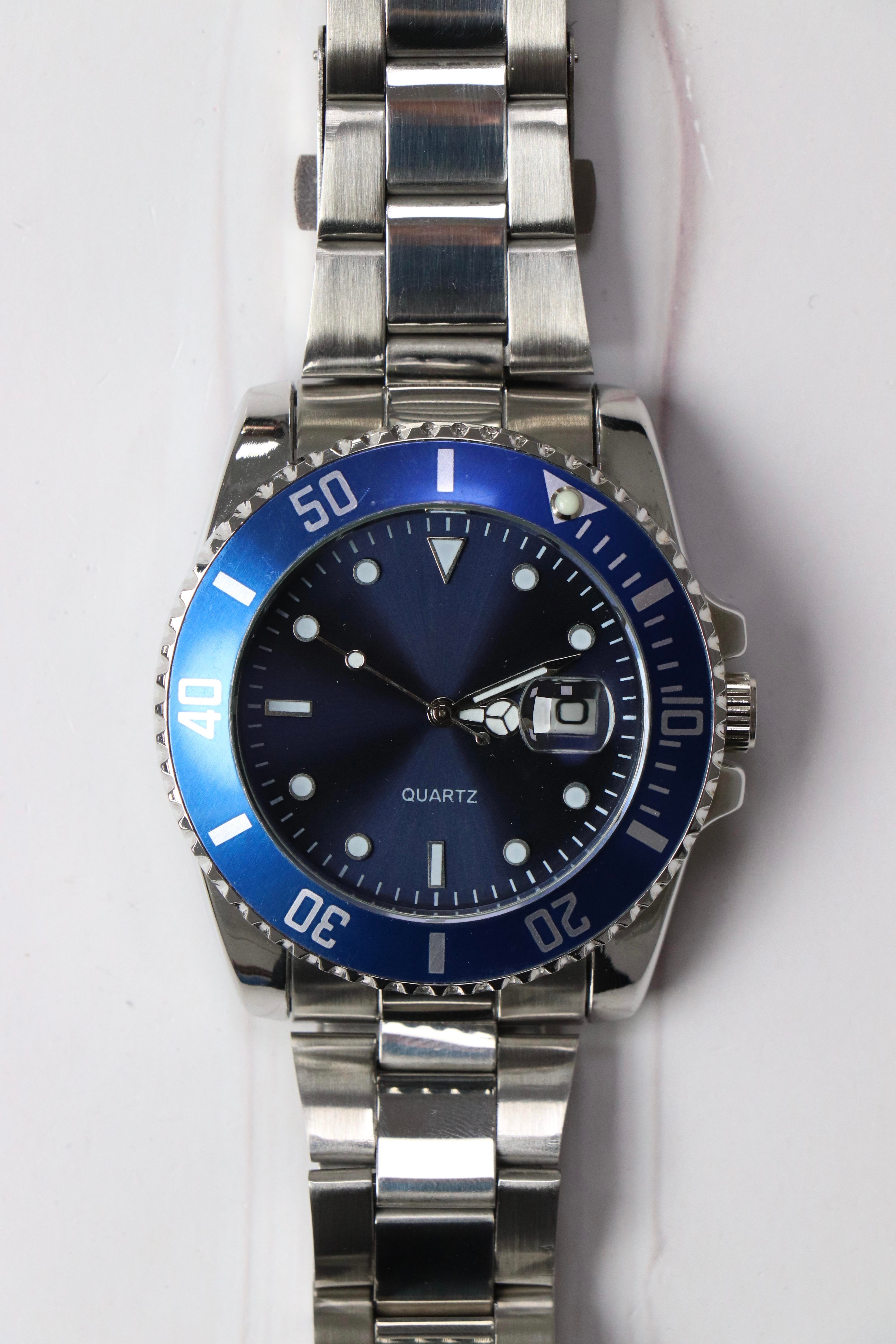 Rolley Orijinal Model Döner Bezel Erkek Kol Saati Gümüş (Lacivert Kadran)