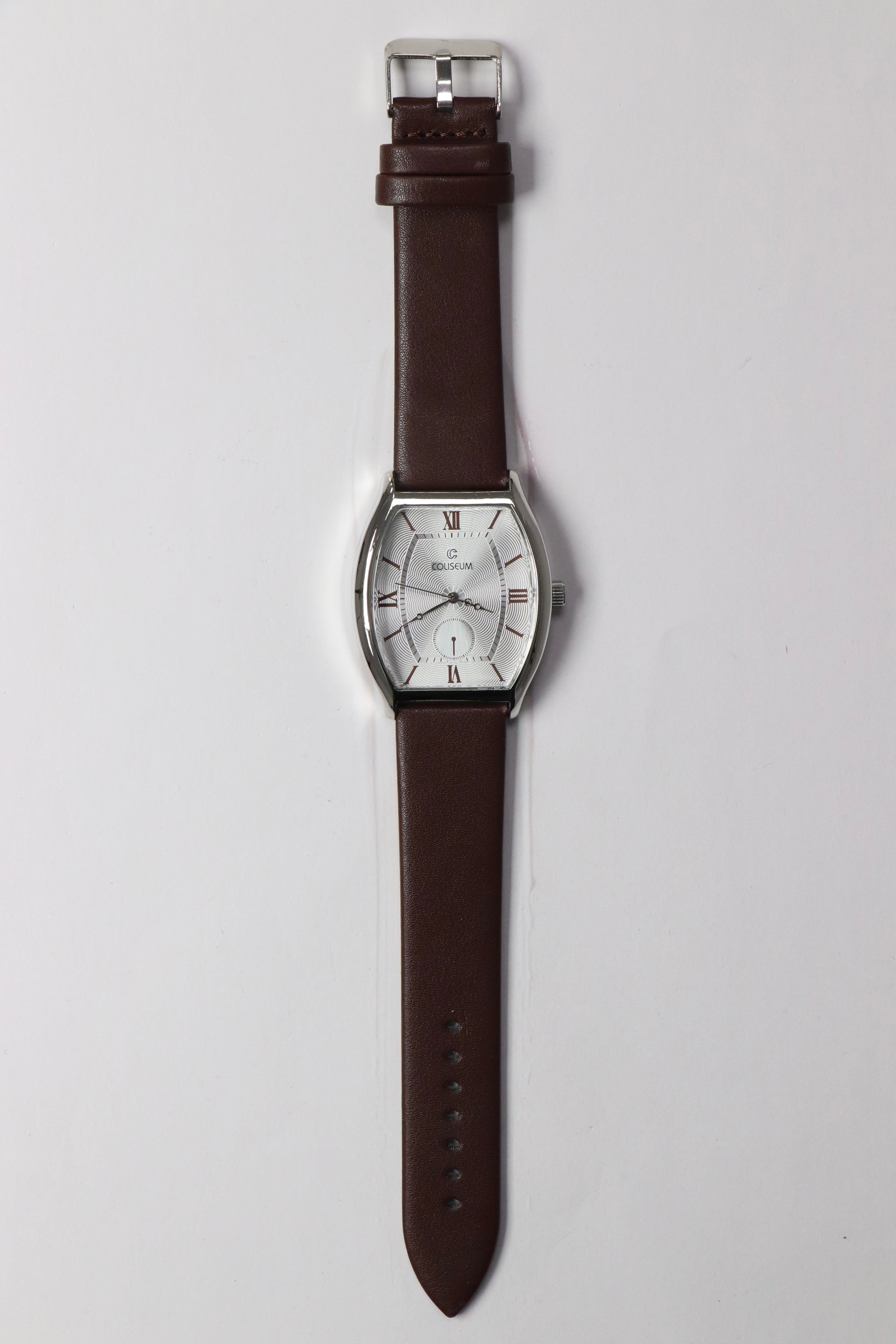 Zack Deri Kayış Vintage Erkek Kol Saati Kahverengi (Gümüş Kasa, Beyaz Ekran)