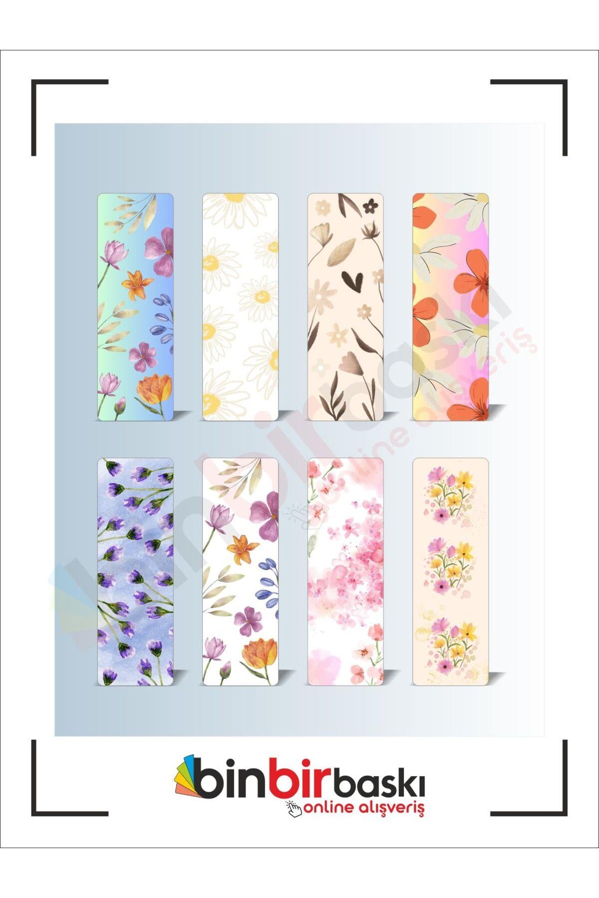 Çiçek Temalı Ayraç 5x15 cm 350 gr Kuşe Selefonlu 8 Adet