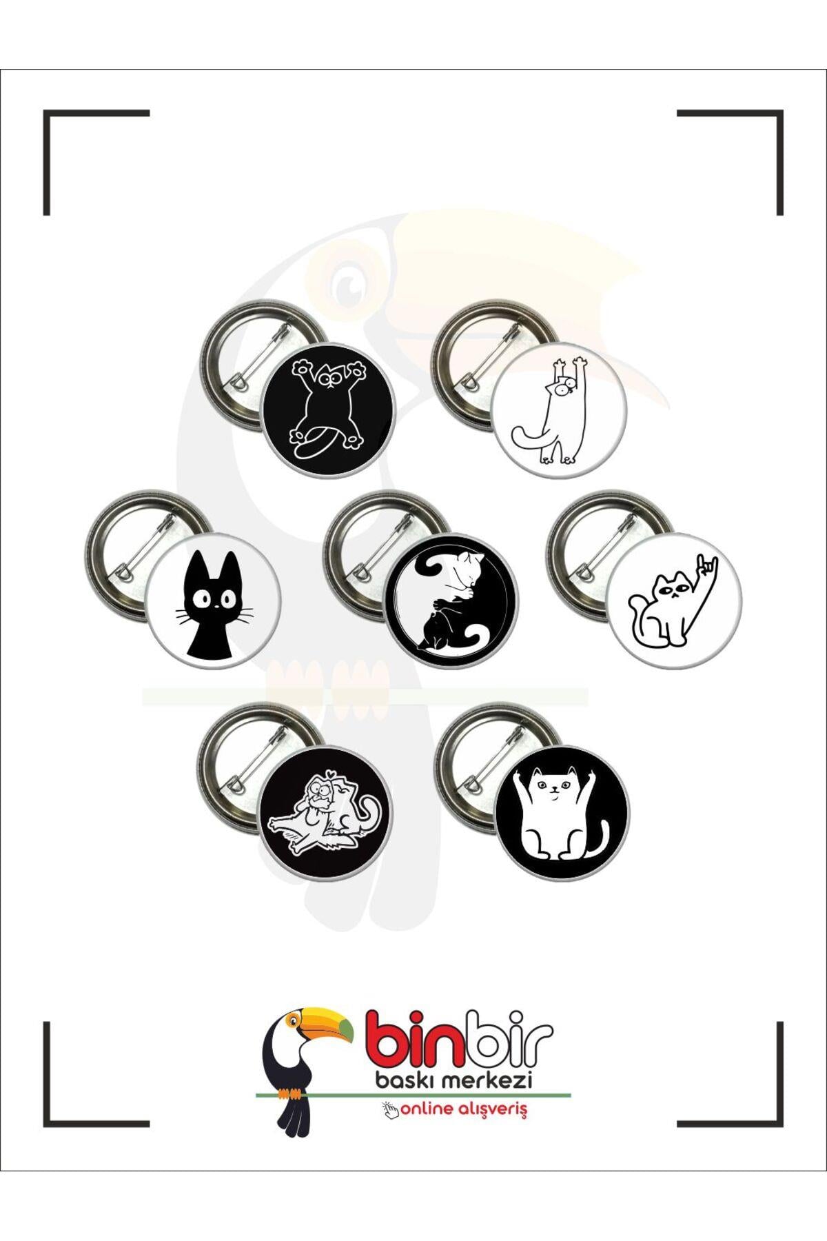 KEDİ FİGÜRLÜ ŞİRİN ROZETLER 7 ADET SET