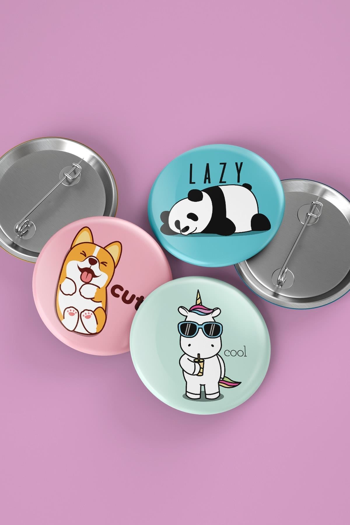 Sevimli Hayvanlar - Cute Animals - Eğlenceli - Iğneli Rozet Seti - Broş - Yaka - Çanta Rozeti 5 Adet