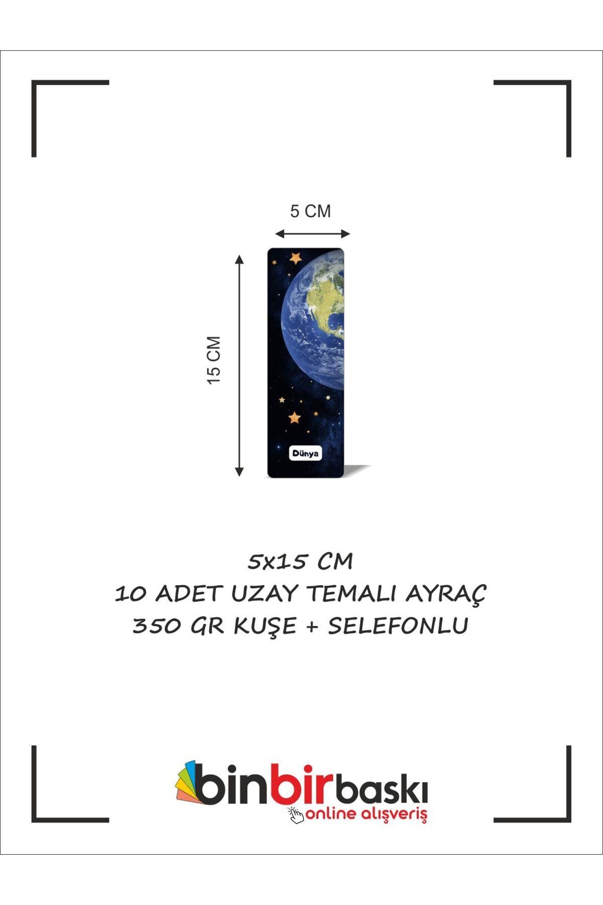 Uzay Temalı Ayraç 5x15 cm 350 gr Kuşe Selefonlu 10 Adet