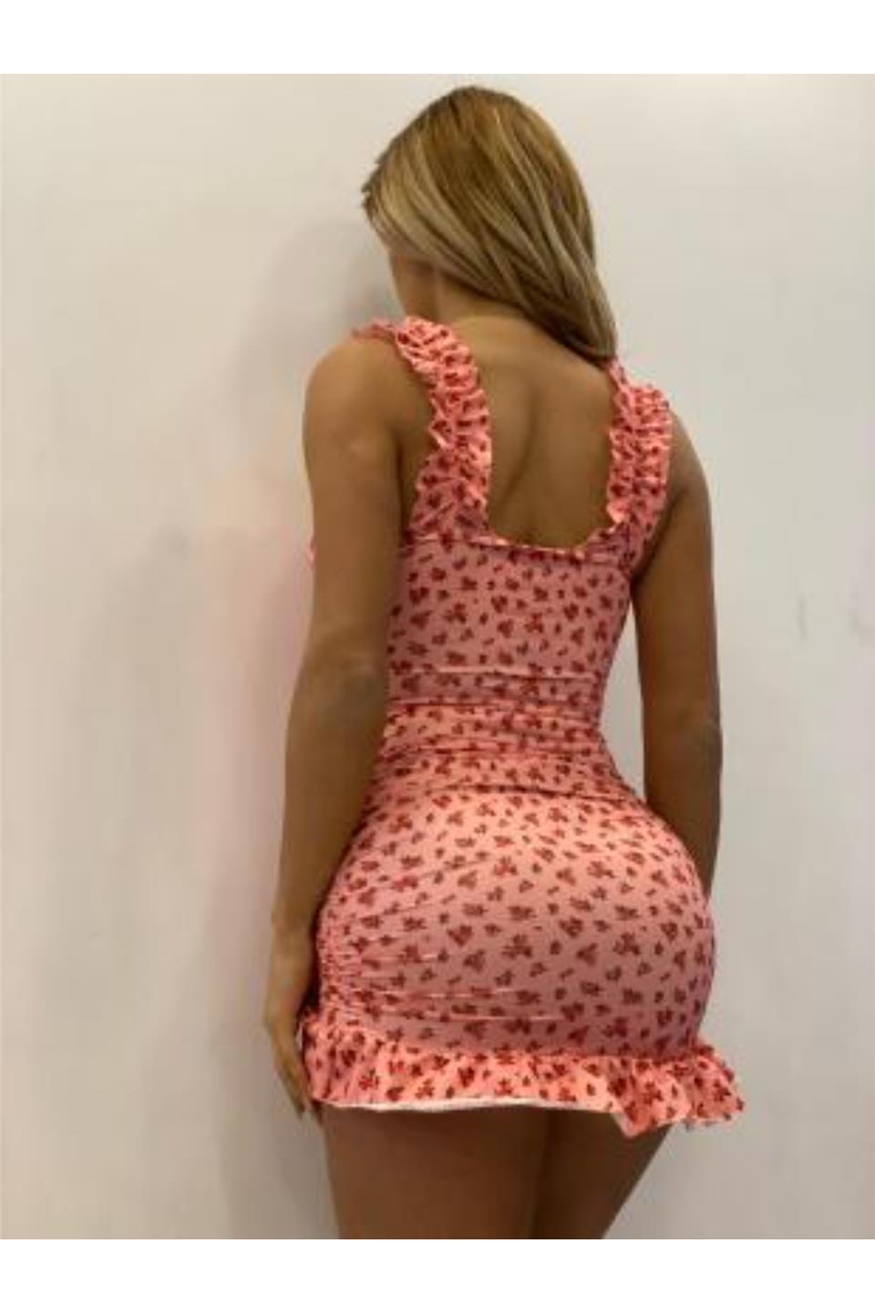Çiçek Desenli Askılı Mini Elbise