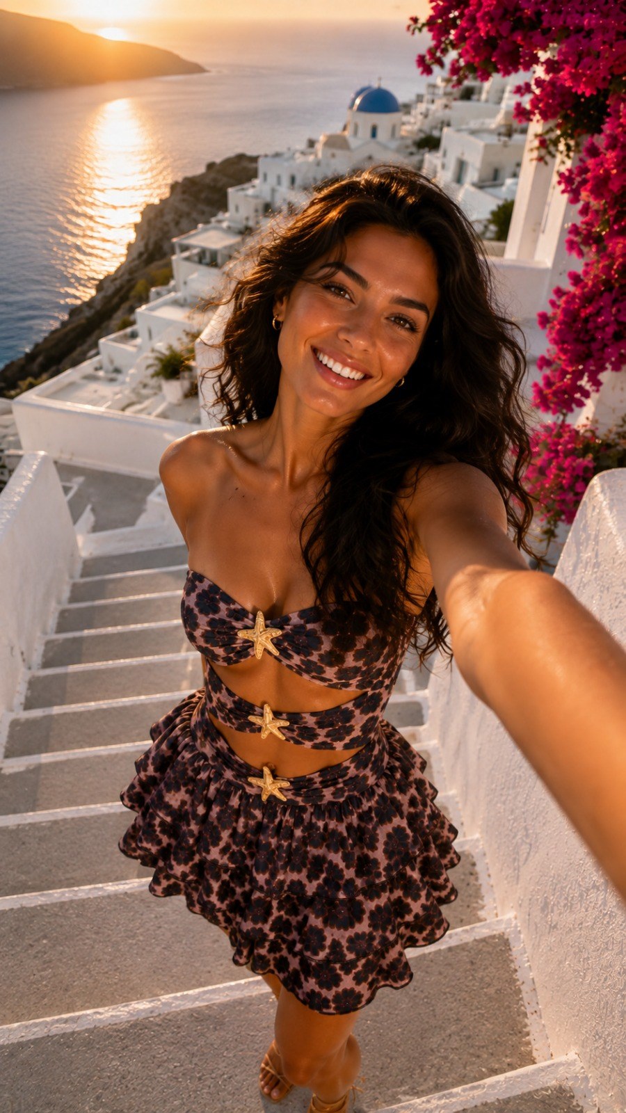 Santorini Sunset Leopar Den.Yıldızı Mini Elbise