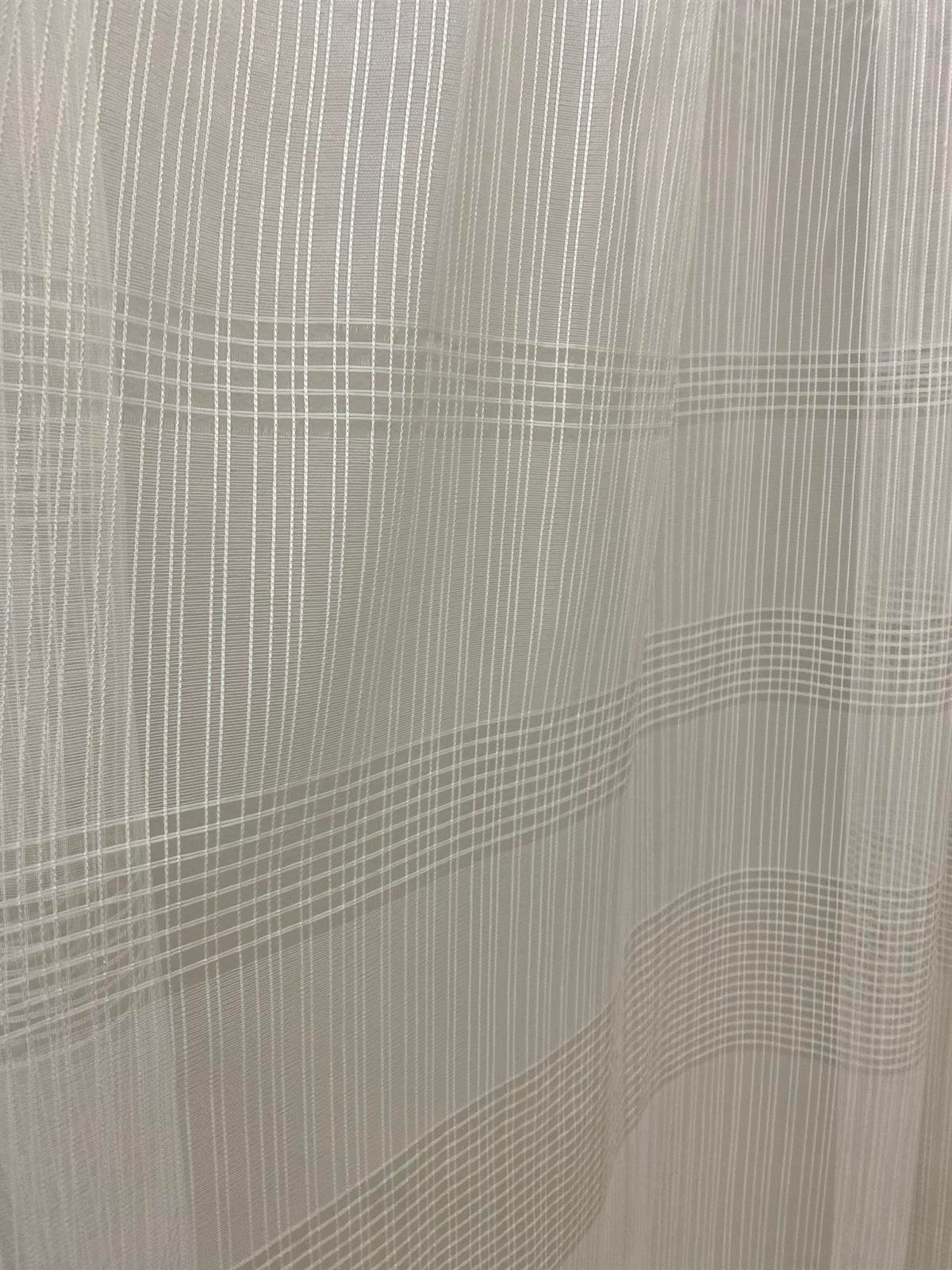 Zincir Dikey Yatay Çizgili 1x3 Sık Pile Tül Perde- Ekru