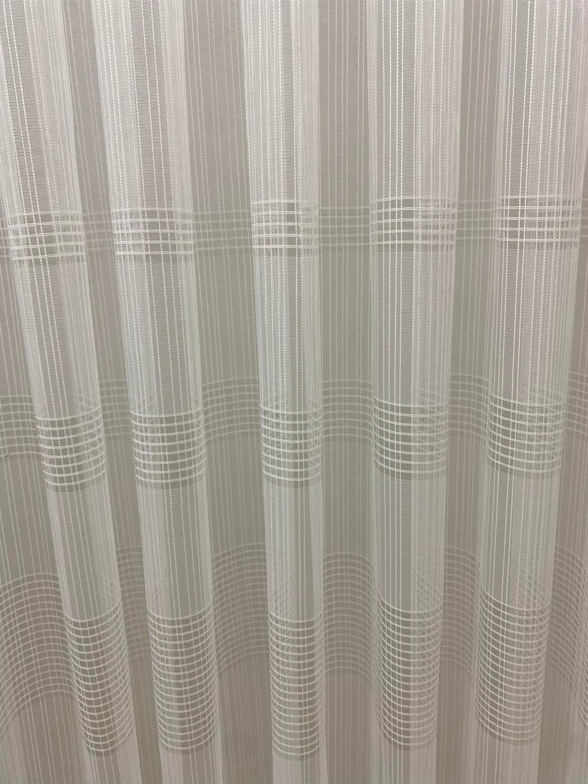 Zincir Dikey Yatay Çizgili 1x3 Sık Pile Tül Perde- Ekru