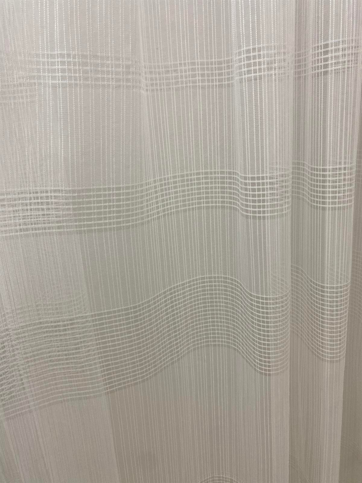 Zincir Dikey Yatay Çizgili 1x3 Sık Pile Tül Perde- Ekru