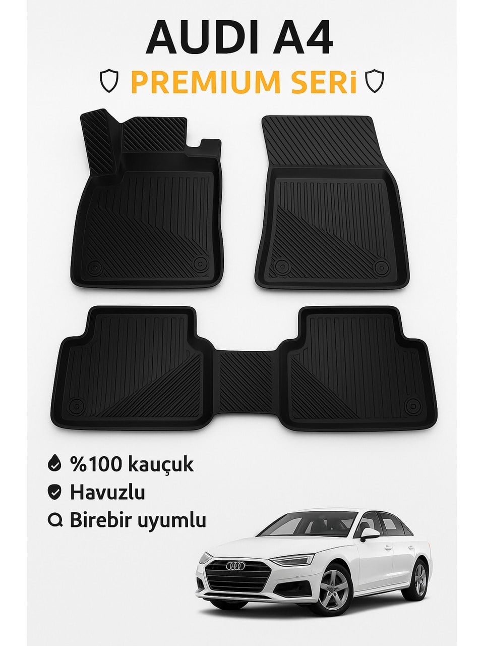 Audi A4 2008 Sonrası Uyumlu 3D Kauçuk Oto Paspas – Premium Seri