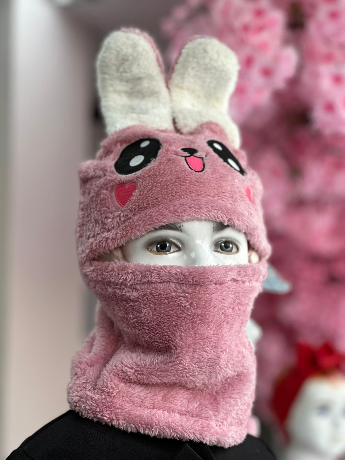 Açık Pembe Tavşan Şapka&Atkı